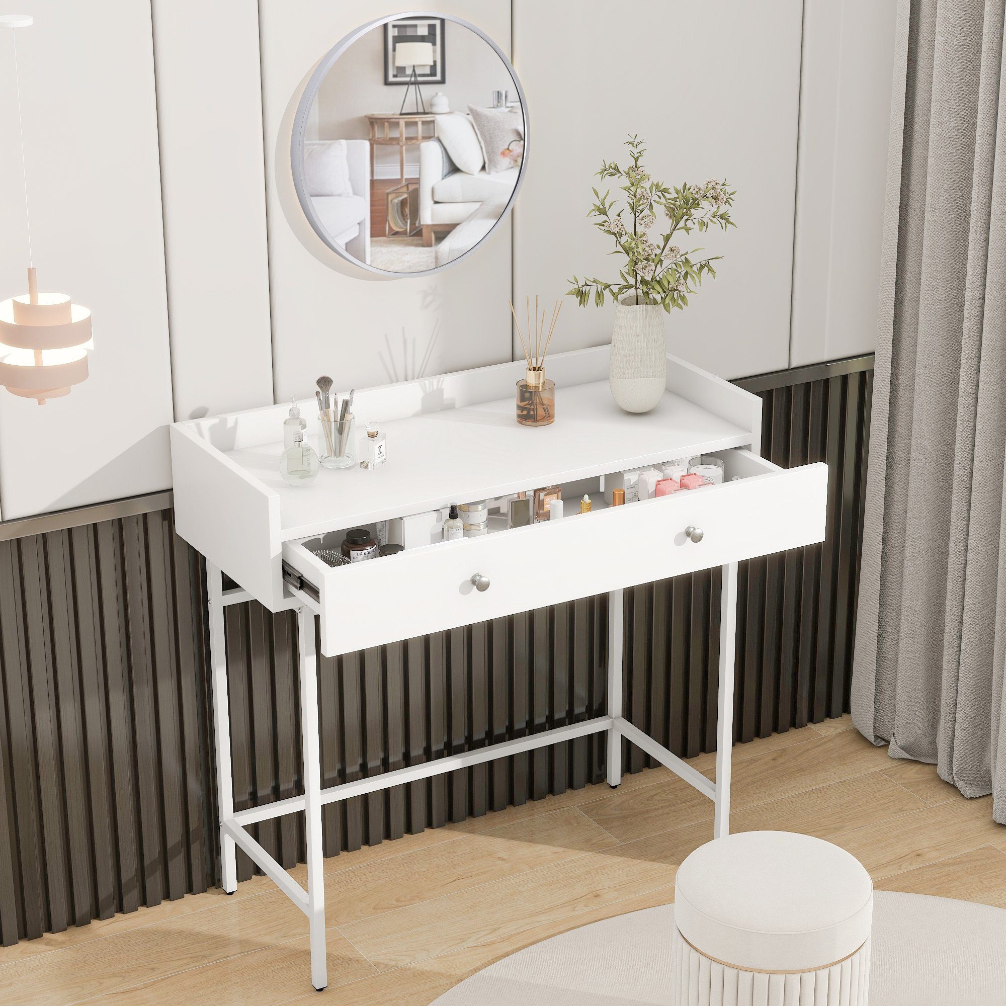 JOIVI Schminktisch Frisiertisch, Frisierkommode; Weiß (in minimalistischer Stil), mit Spiegel und 1 Schublade