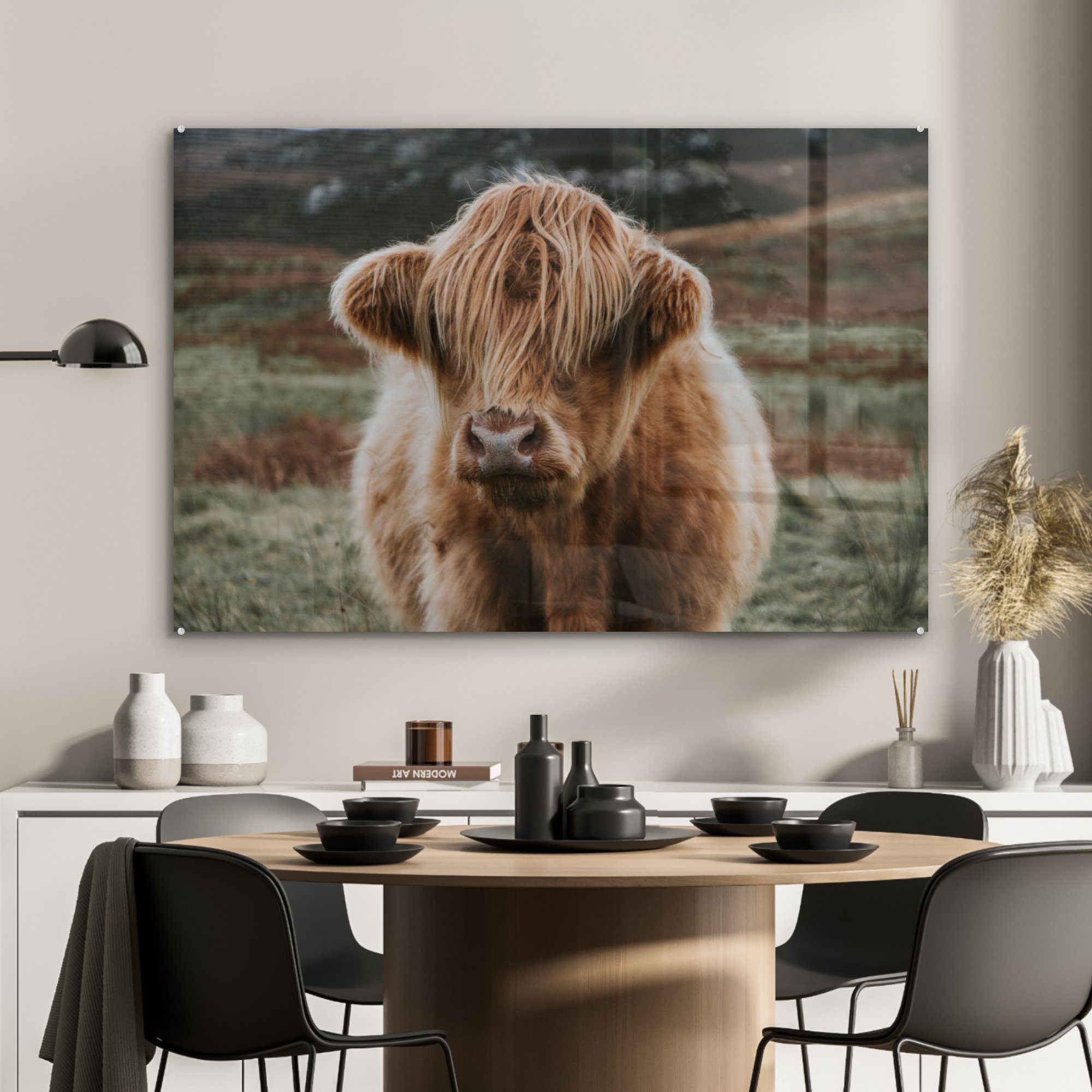 Kuh - - Tiere, Haare MuchoWow Wohnzimmer (1 Schlafzimmer & Acrylglasbilder St), Acrylglasbild