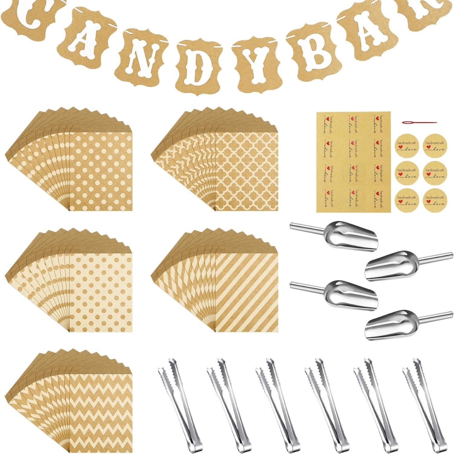 Cocktail-Set 71tlg Candybar Zubehör Set Tüten Sticker mit Zuckerzangen
