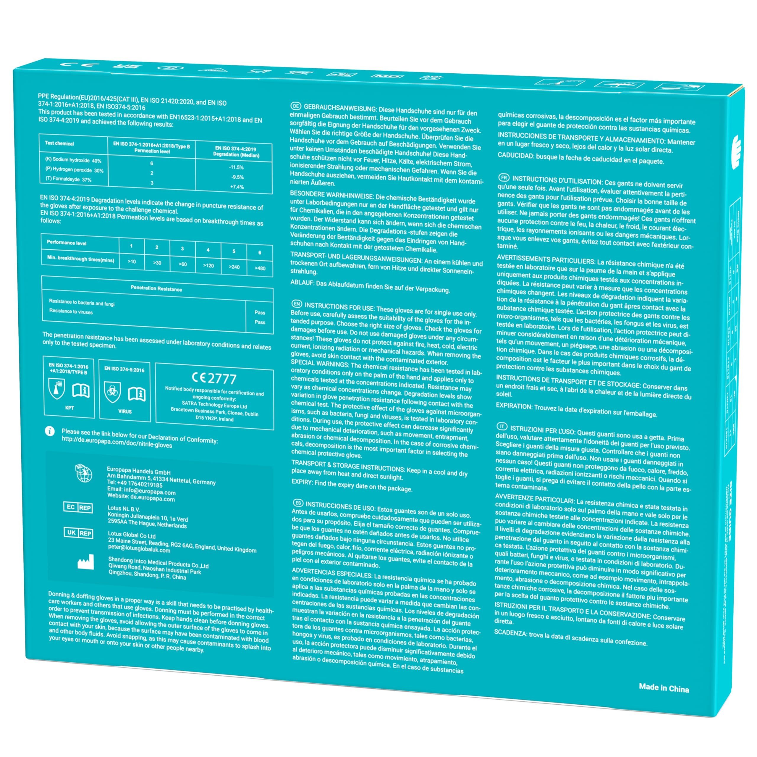 EUROPAPA Nitril-Handschuhe Medical Einmalhandschuhe Untersuchungshandschuhe (100 Stück, puderfrei ohne Latex, Gummihandschuhe) unsteril latexfrei disposible gloves