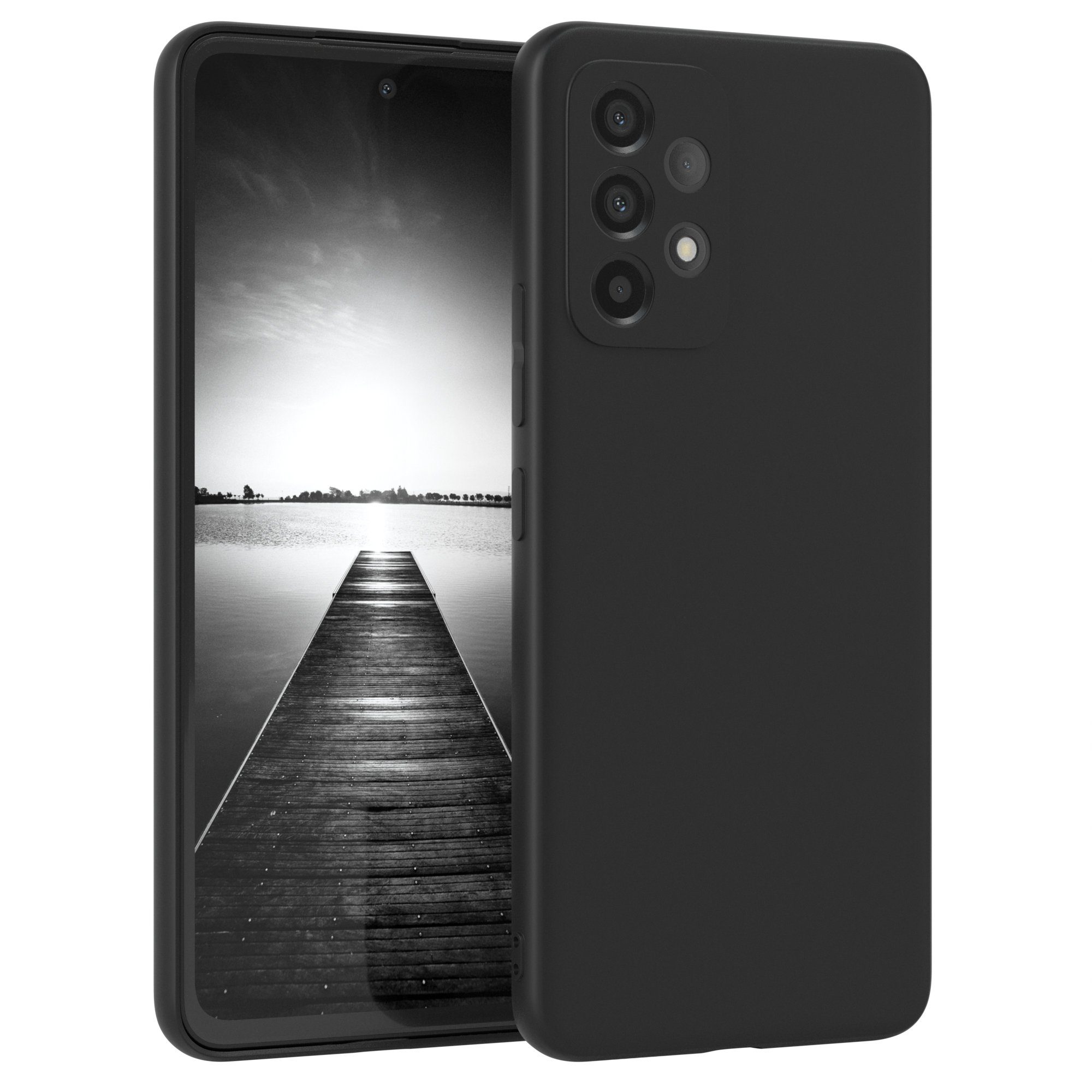 EAZY CASE Handyhülle für Samsung Galaxy A53 5G Hülle Silikon 6,5 Zoll, Silikon Schutzhülle mit Kameraschutz kratzfest Back Cover Etui Schwarz