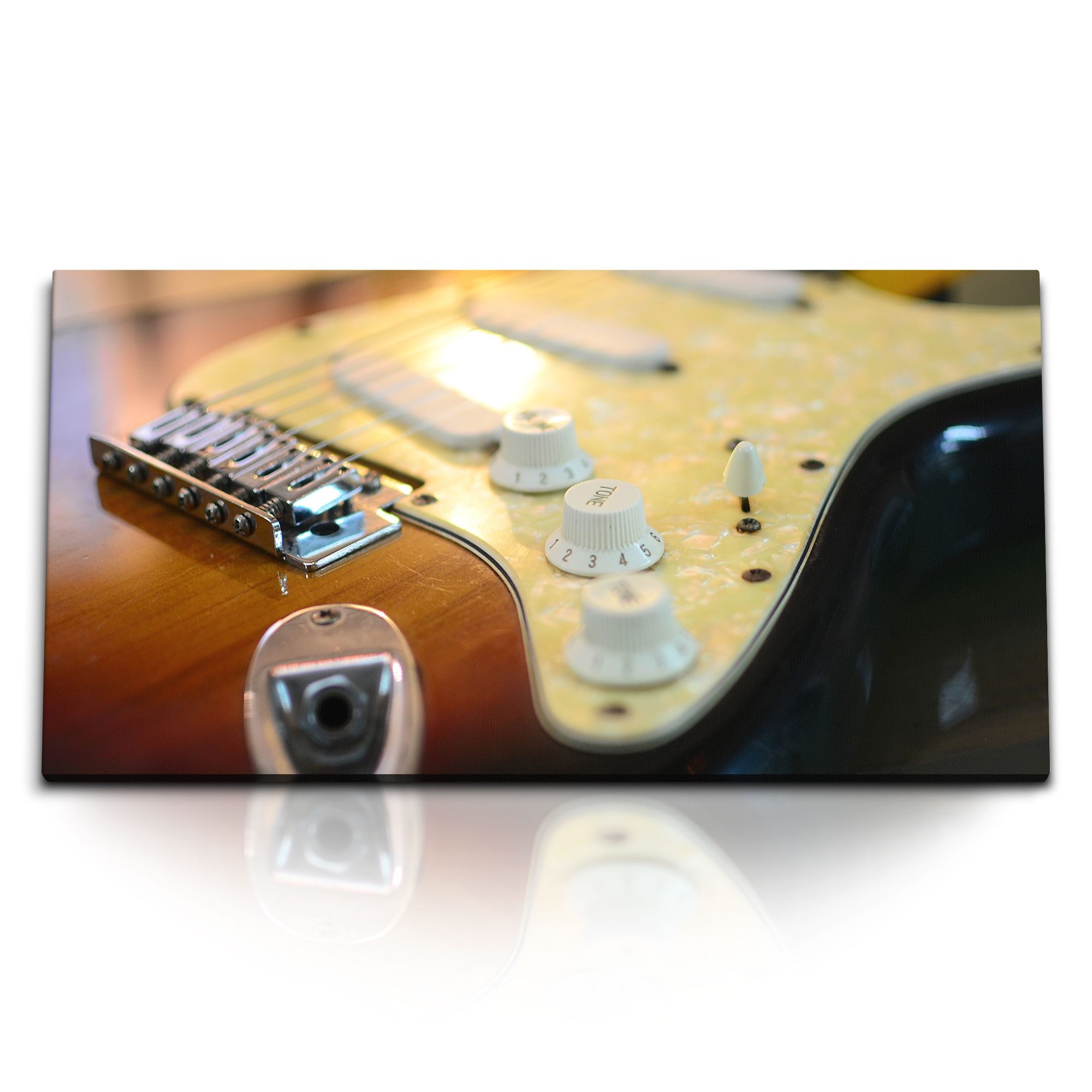 Leinwandbild Kunstdruck Bilder 120x60cm E-Gitarre Rock Gelb Musik Aufnahmestudio