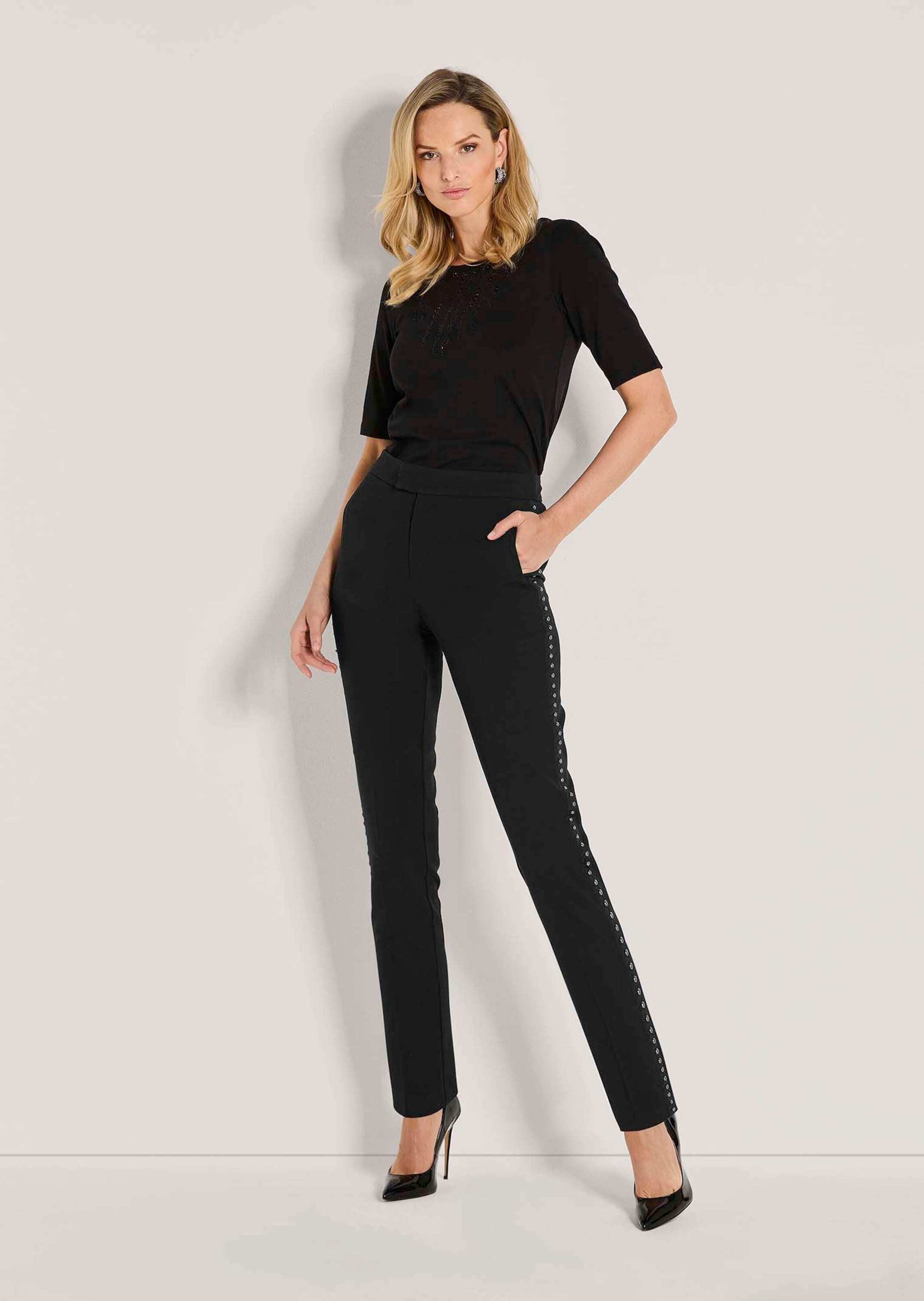 MADELEINE Stoffhose Kurzgröße: Schmale Businesshose mit Nieten Elegante Sli günstig online kaufen