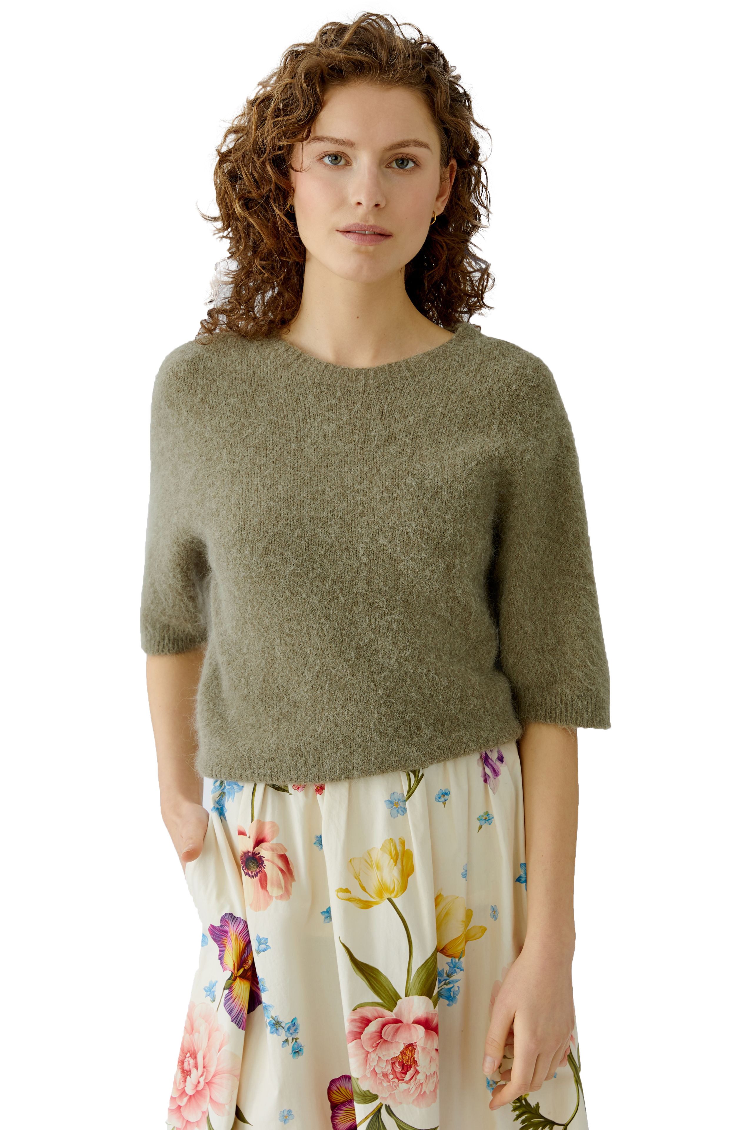 Oui Strickpullover Oui seamless gestrickter Pullover - green garden (1-tlg)