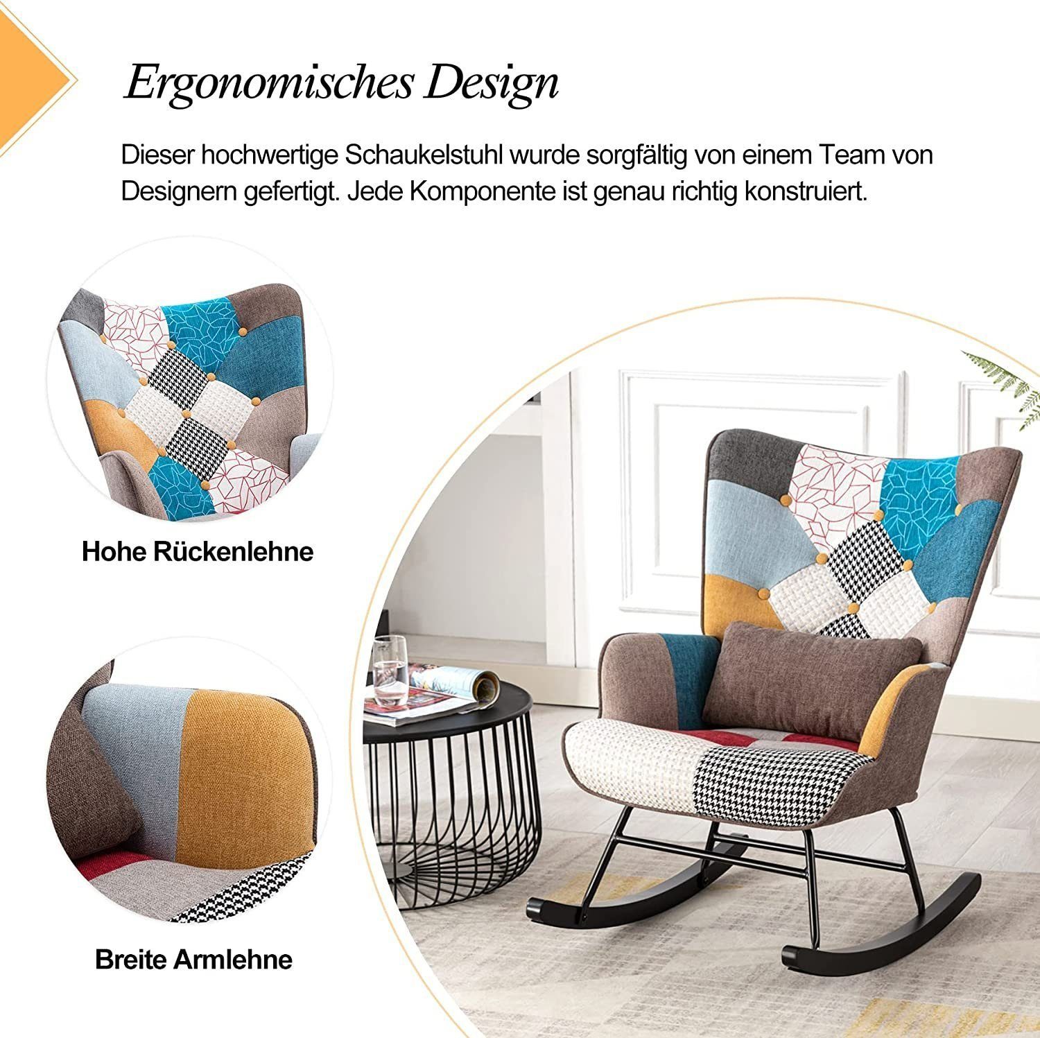 HomeMiYN Schaukelstuhl Schaukelstuhl Patchwork Sessel Schwingsessel günstig online kaufen