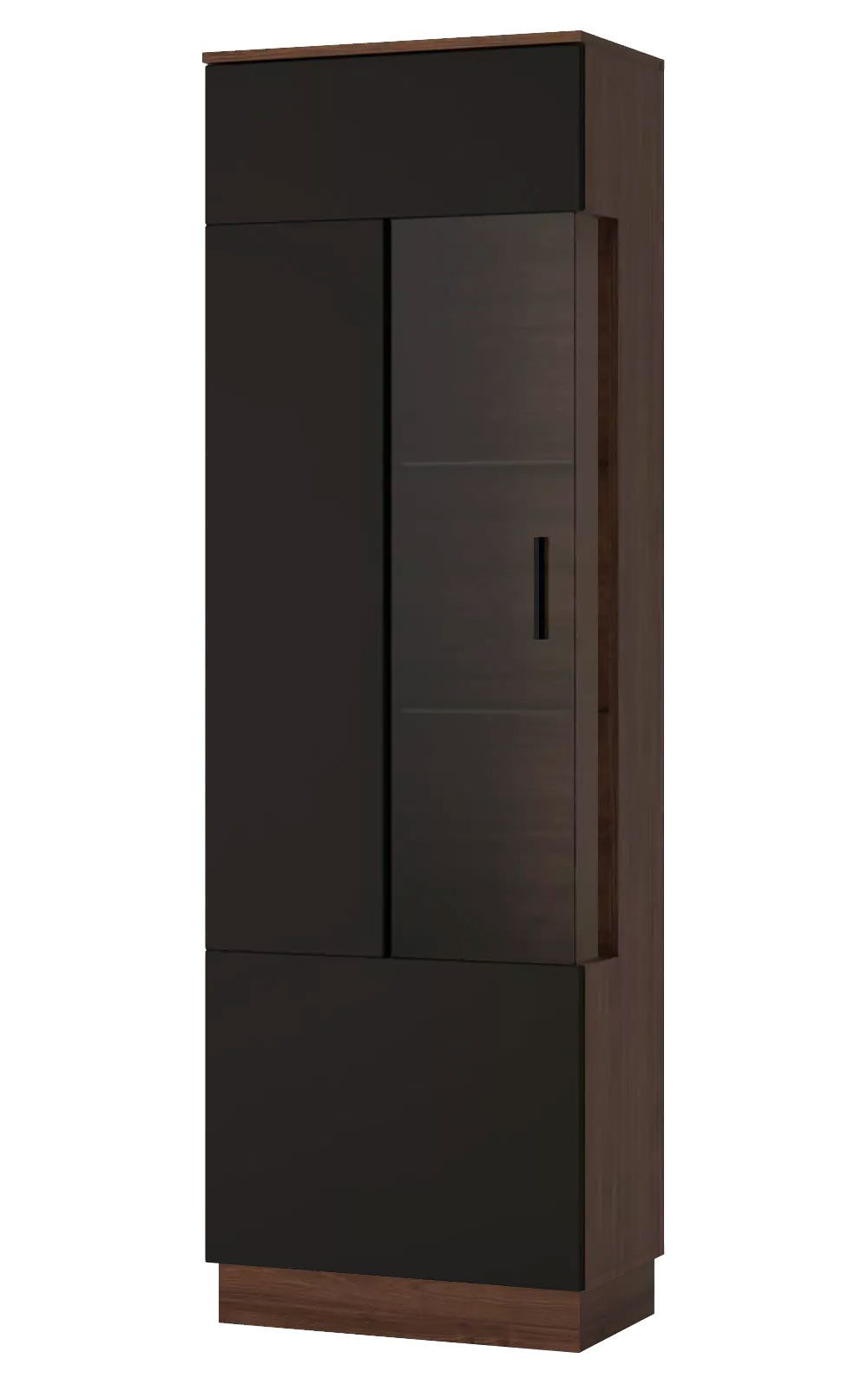 Feldmann-Wohnen Vitrine Alicante (mit Griff aus Metall, ohne Beleuchtung, mit Soft-Close-Funktion, 1-St., mit 1 Tür, mit 2 Glaseinlegeböden, mit 3 Holzeinlegeböden) 60cm walnussfarben / schwarzgrau Türanschlag links