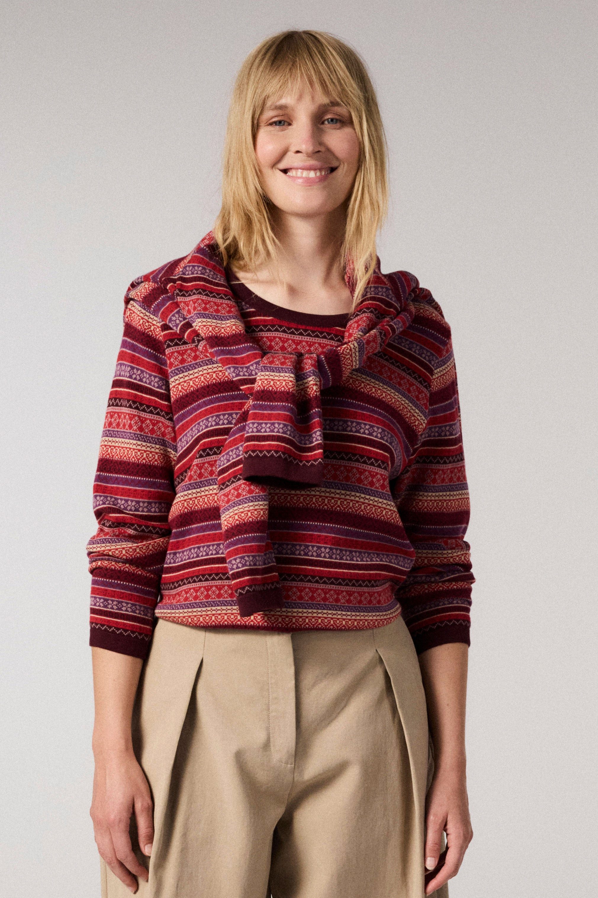 Himalaya Clothing Strickpullover Damen mit lebendigem Jacquardmuster - Strickpullover aus Bio-Baumwolle Gerader Jacquardpullover mit hohem Tragekomfort