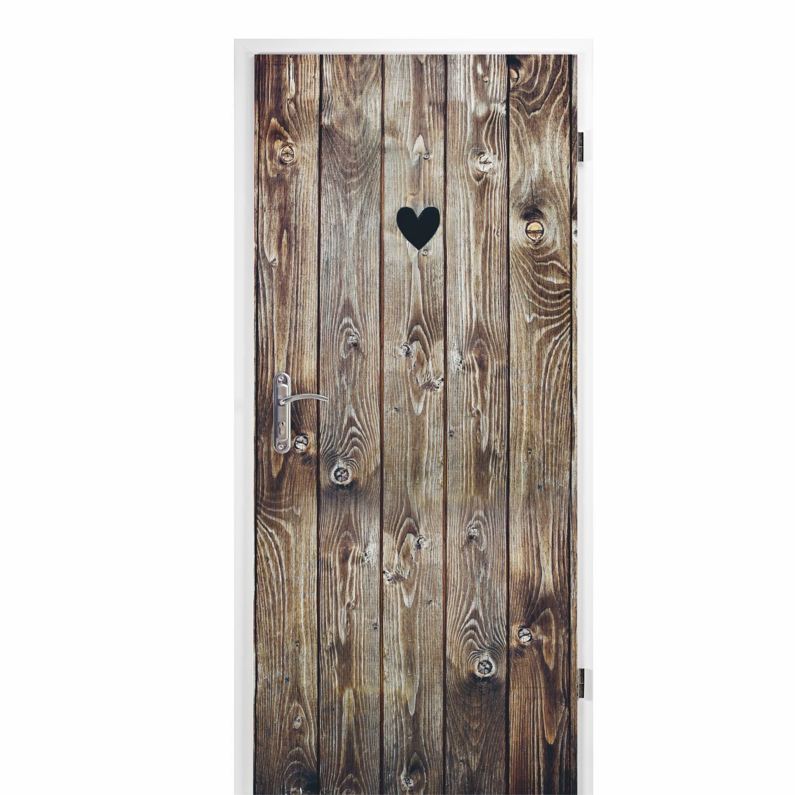 nikima Wandtattoo TB-14 selbstklebendes Türbild – Holztür Herz (PVC-Folie), 0,9 x 2 m selbstklebende Folie