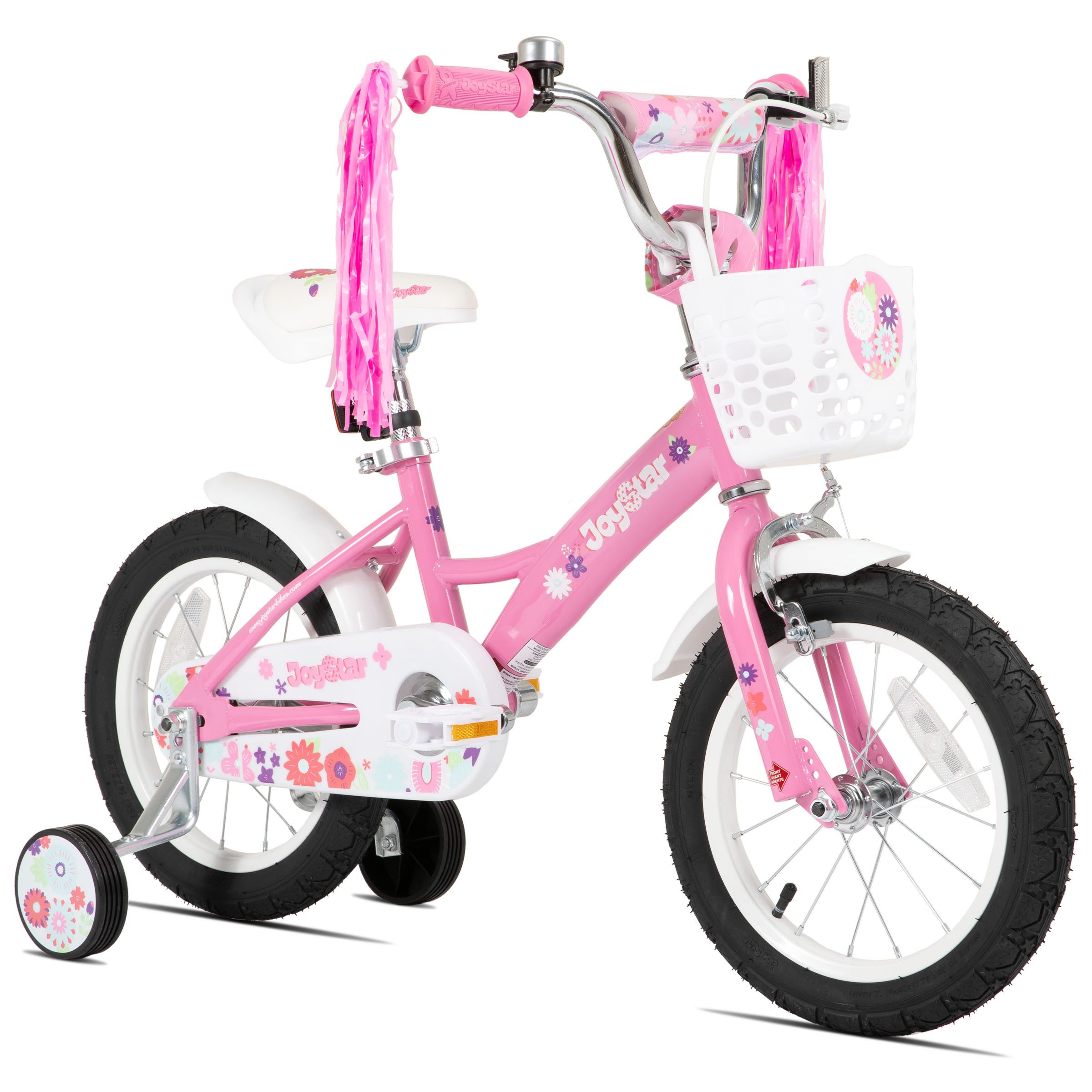 JOYSTAR Kinderfahrrad 12/14/16 Zoll Fahrräder für Mädchen im Alter von 2-7 Jahren, Mit Puppensitz, Bändern, Stützrädern, Korb, süßen Kritzeleien