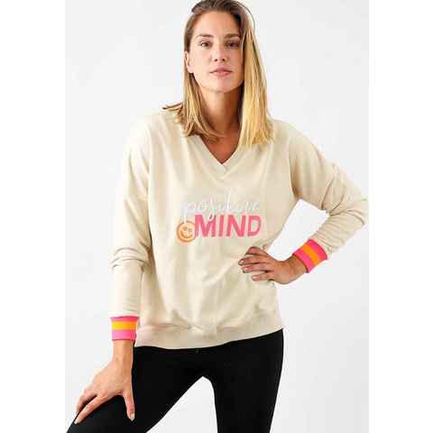 Zwillingsherz Sweatshirt mit V-Ausschnitt und Aufdruck in Neonfarben