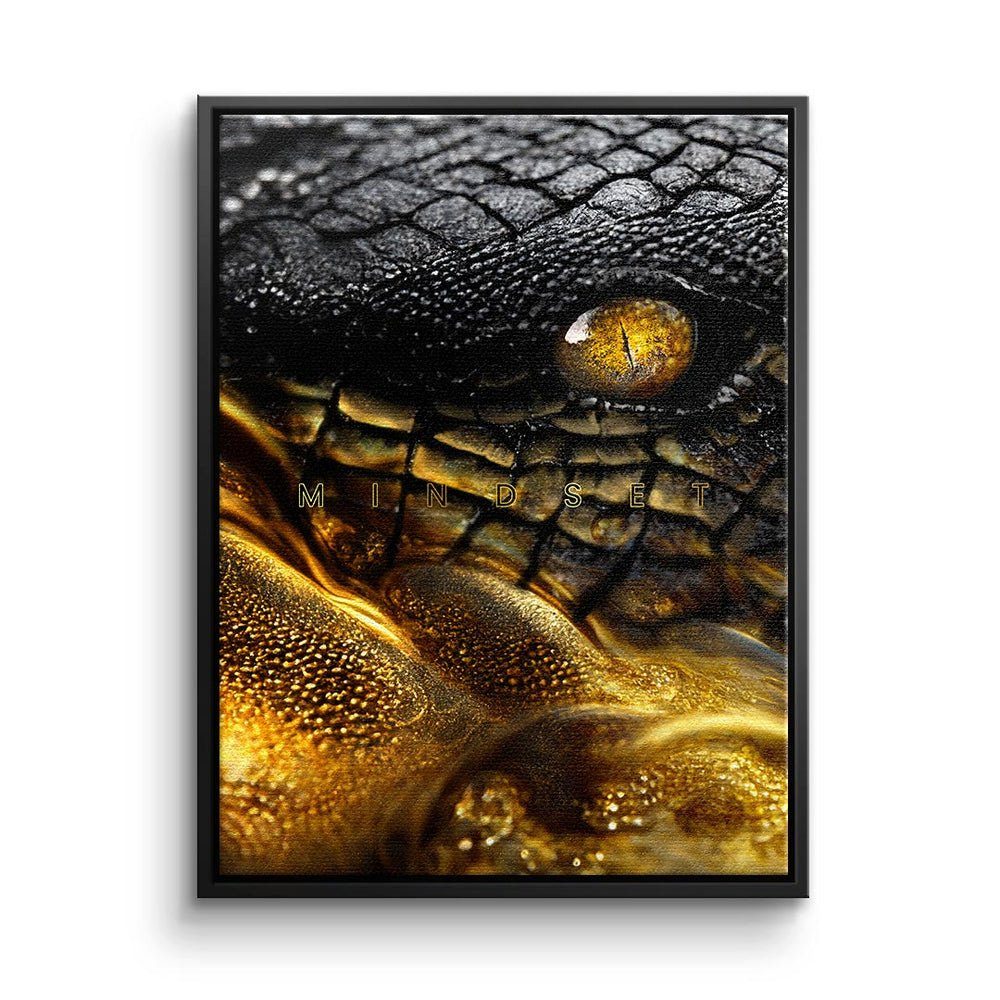 DOTCOMCANVAS® Leinwandbild, - Rahmen - Crocodile Motivation - Succe Leinwandbild Premium ohne Mindset - Gold