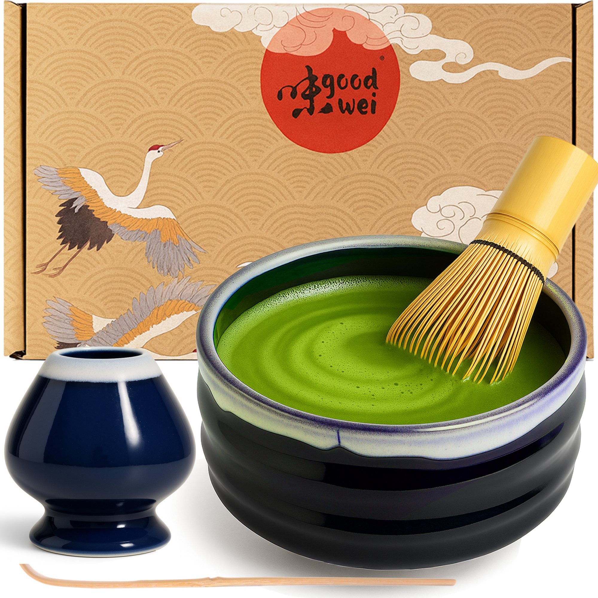 Goodwei Teeservice Matcha Teezeremonie Set "Kori" mit Teeschale, Besen und Besenhalter (4-tlg), 1 Personen, Keramik, handgearbeitet