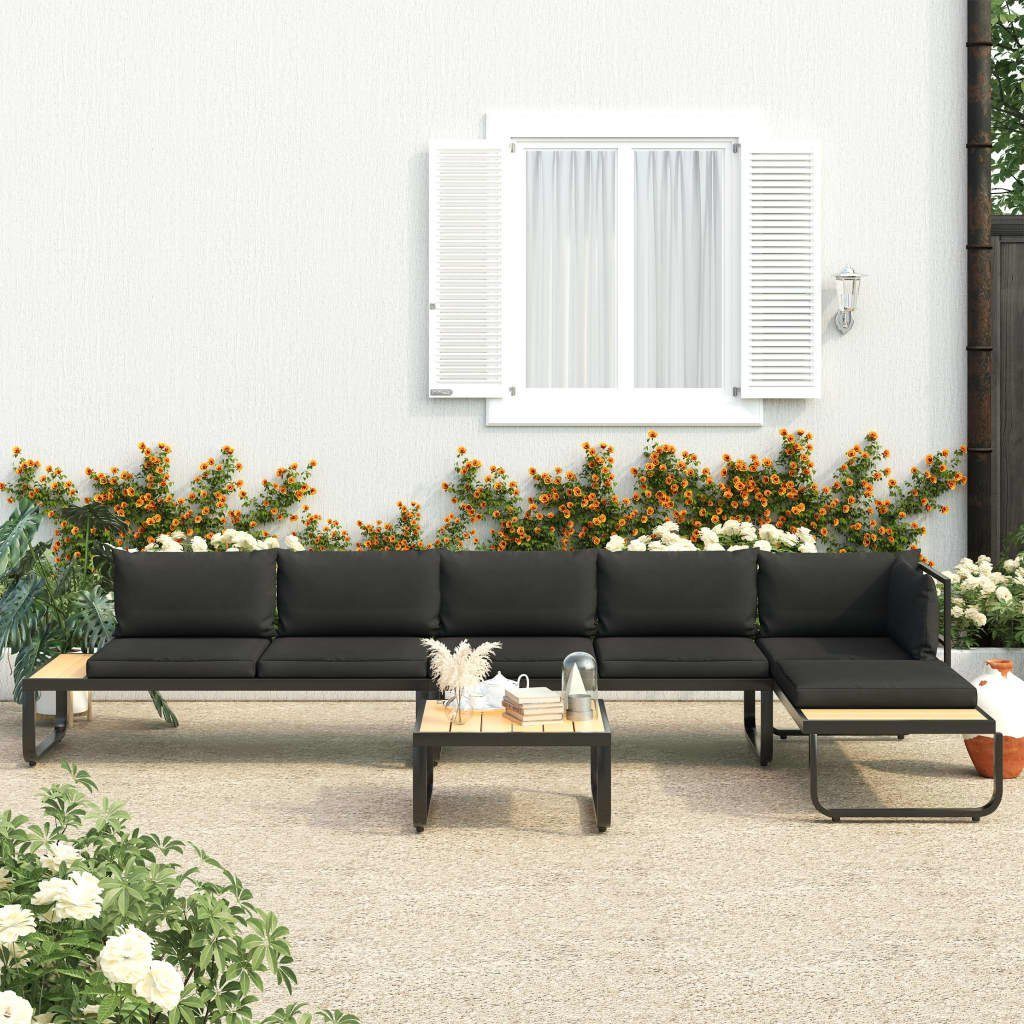 Merax Gartenlounge-Set Holguín, (4-tlg), Gartenmöbel-Set aus Aluminium und Holz, für 6 Personen, Lounge Gruppe mit Tisch, Balkonmöbel Set, L-Form