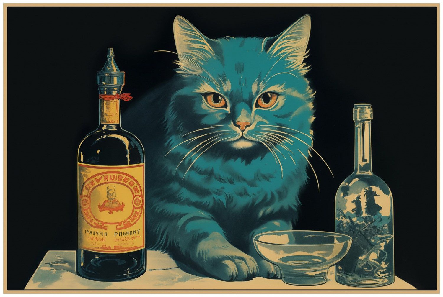 Wallario Küchenrückwand Absinth trinkende Katze, (1-tlg), selbstklebend, wasserresistent und kratzfest