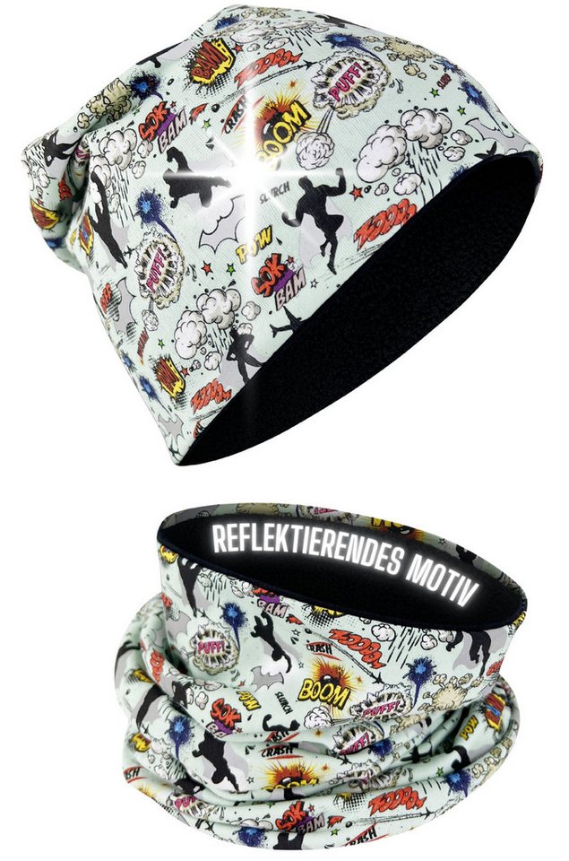 HECKBO Beanie 360° Reflektor Kinder Beanie Mütze & Loop Schal Set