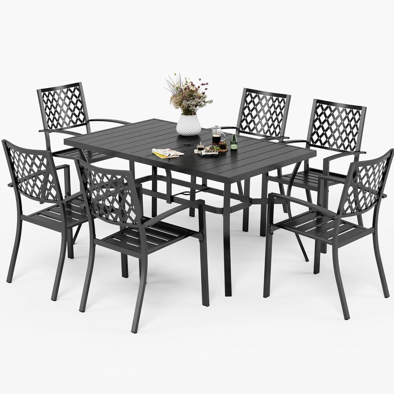 LuxusKollektion Garten-Essgruppe Gartenmöbel Gartentisch Stühle 6er Set Metall 4cm Schirmloch Style 3