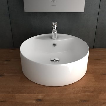 Alpenberger Aufsatzwaschbecken Klein - Waschbecken Rund 40 cm Ø - Keramik Waschschale mit Überlauf (1-tlg., 1-St., Handwaschbecken), Aufsetzbare Washbasin pflegeleicht & hygienisch mit Lotuseffekt