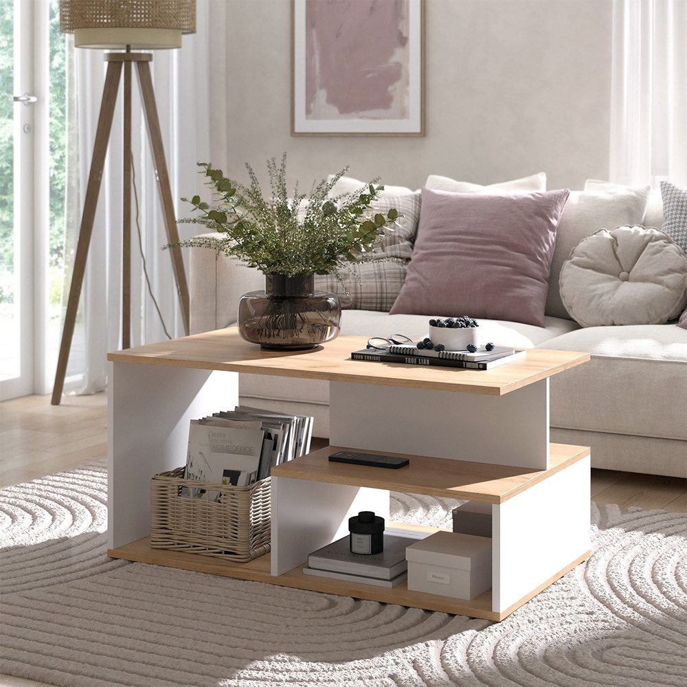 Vicco Couchtisch Hasso, Goldkraft Eiche/Weiß, 90 x 49.4 cm (1-St)