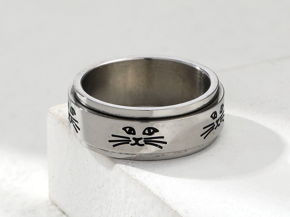 Ring Fidget Ring, Süßer Fingerring silberner Stress Ring, Anti Ring, Kätzchen Fidget Katzen Drehbarer Spinner Eyecatcher