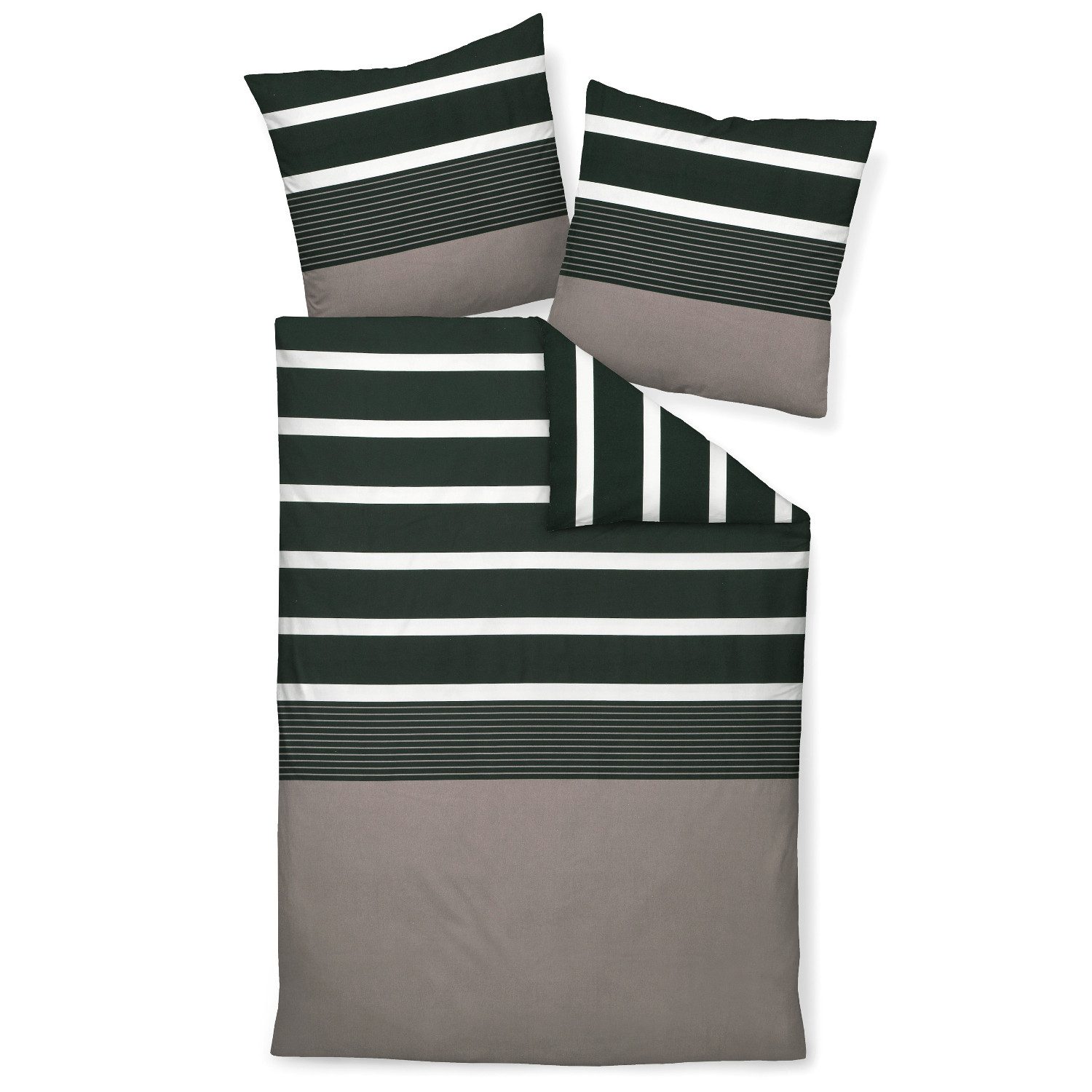 Janine Bettwäsche Bettwäsche Janine Mako Satin J.D. 8468-07 Streifen taupe weiß 135x200, Mako Satin, 2 teilig, Klimaneutrale Herstellung, Verpackung 100% Recycelbar