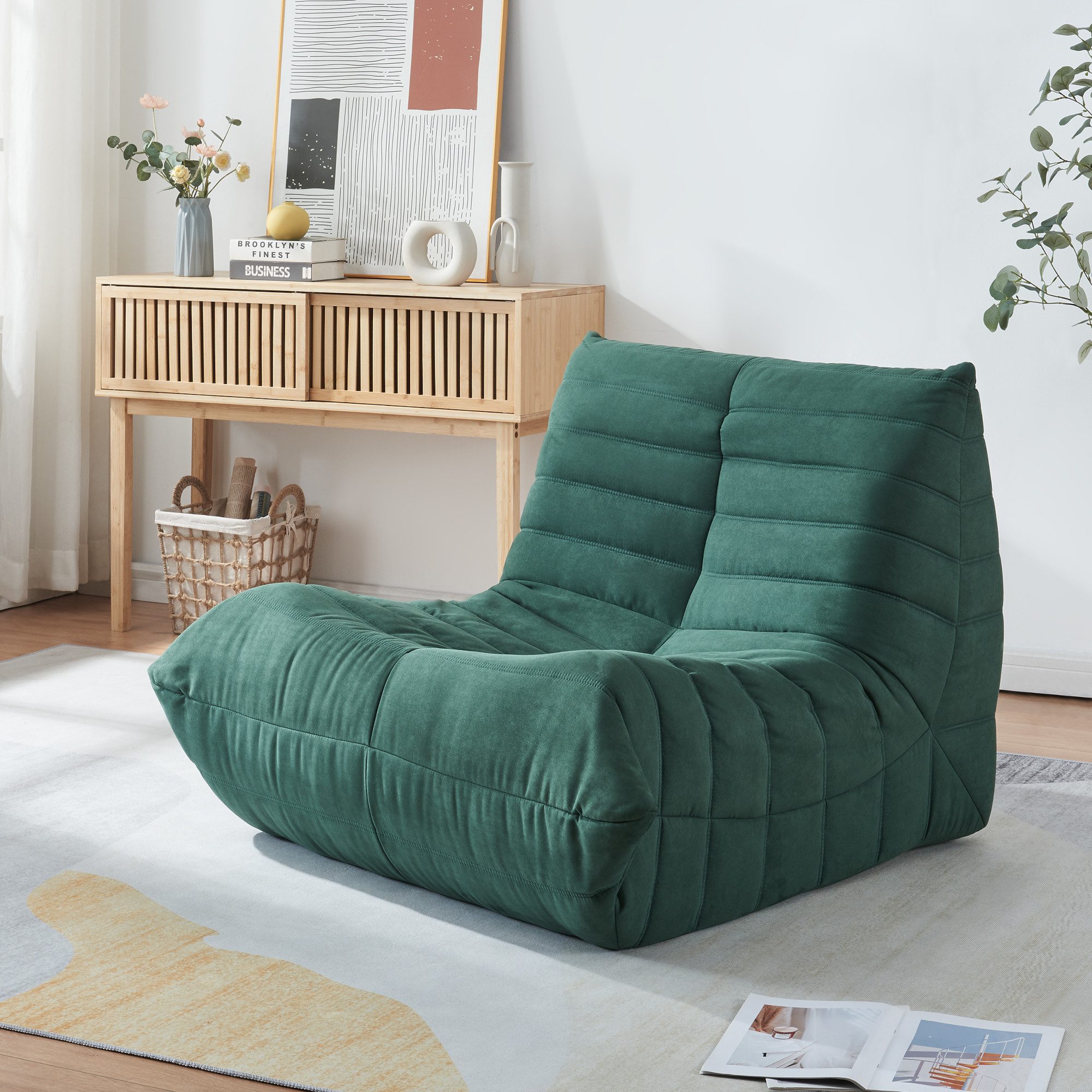 en.casa Sitzsack, »Kodsø« mit Rückenlehne 75 x 90 x 100 cm Mikrofaser Grün