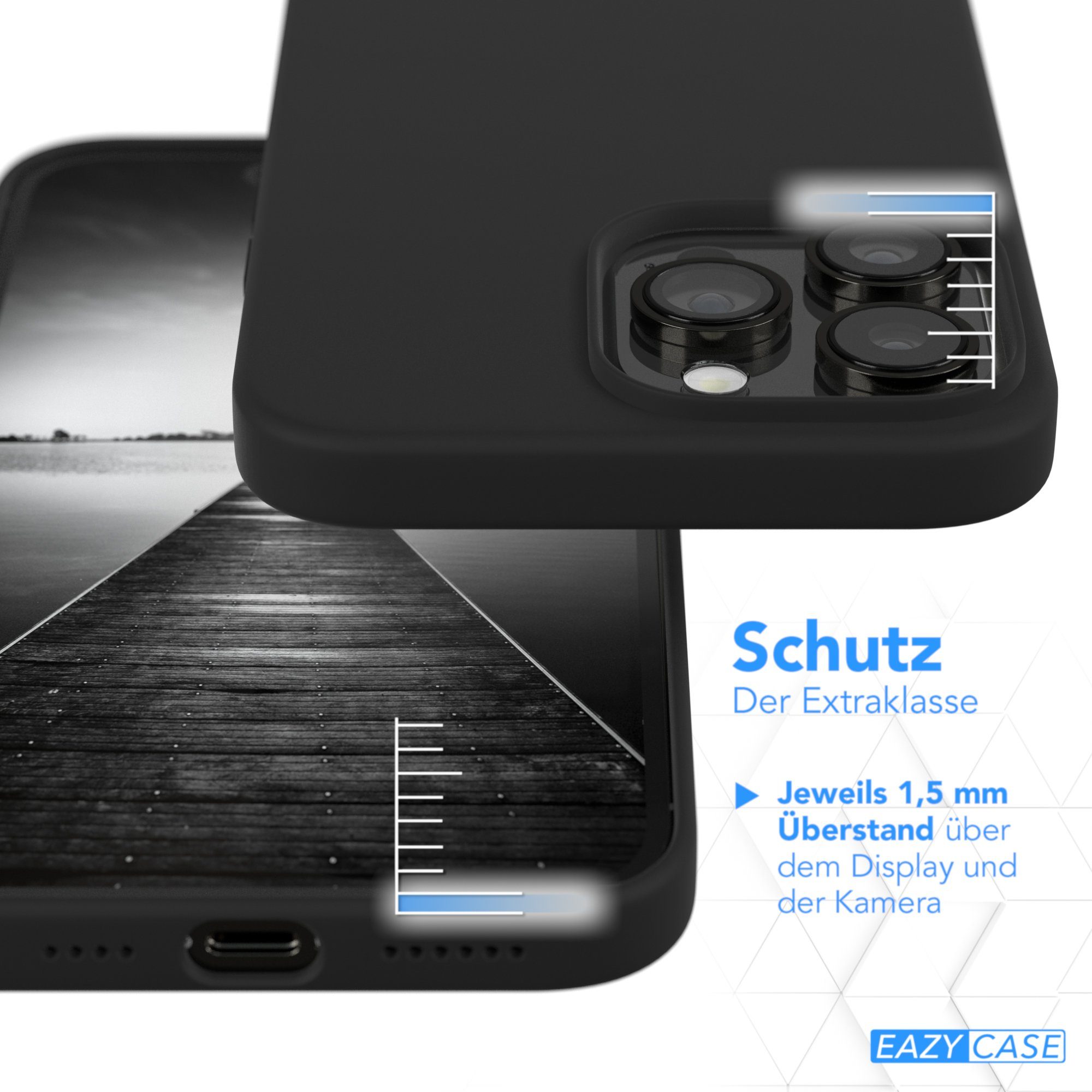 EAZY CASE Handyhülle Premium Silikon Case für Apple iPhone 14 Pro Max 6,7 Zoll, Hülle mit Kameraschutz Bumper Silikonhülle stoßfest Slimcover Schwarz