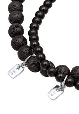 Kuzzoi Bead-Armband-Set Lava Onyx Edelstein Perlen Set Bead aus 925 Silber, Kugel