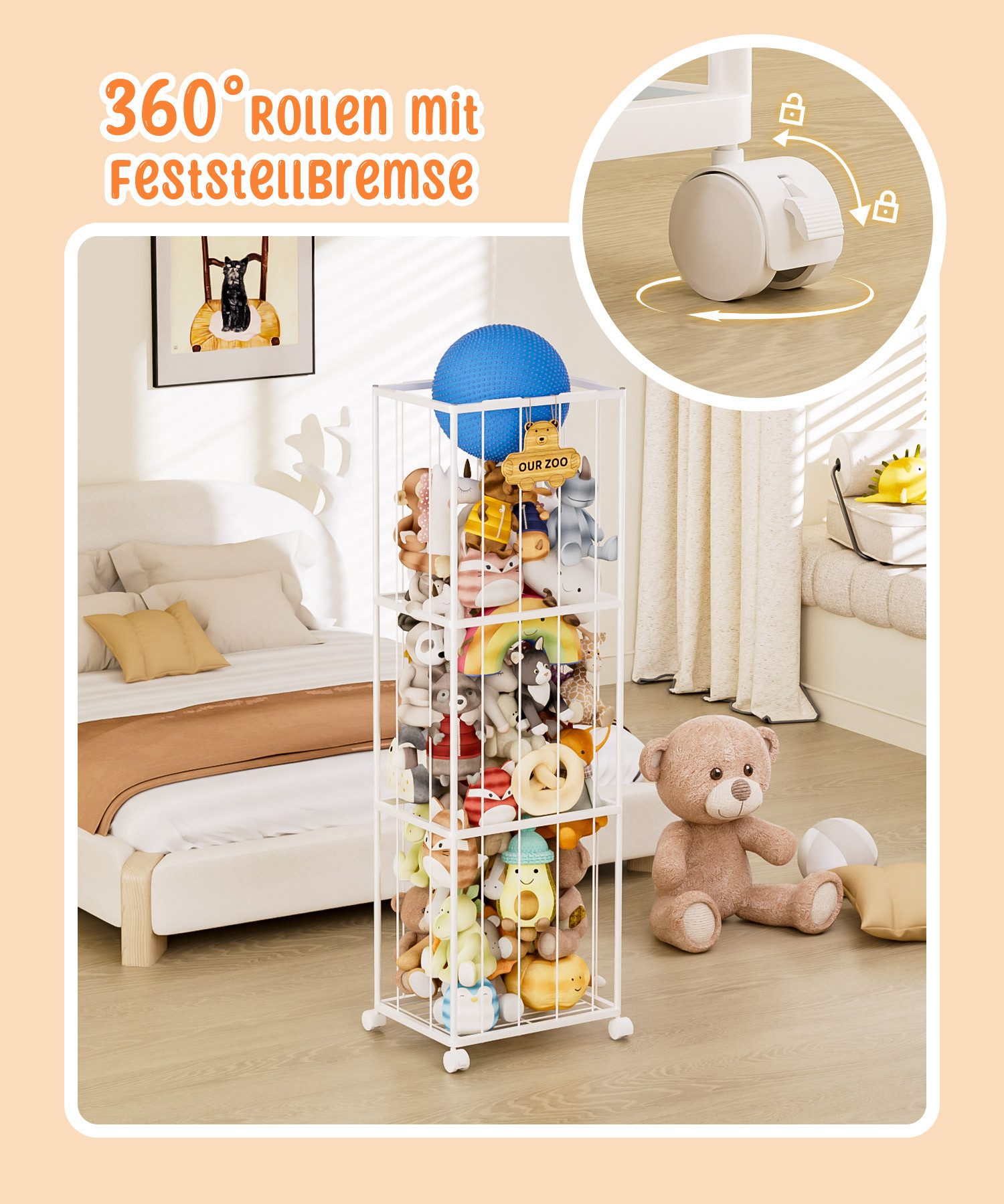 Yorbay Kinderregal Kuscheltier Aufbewahrung, Extra groß, mit Elastischem Band, Plüschtier-Halterung Spielzeug Organizer Halter für Kinder, Weiß – Bild 2 von 5