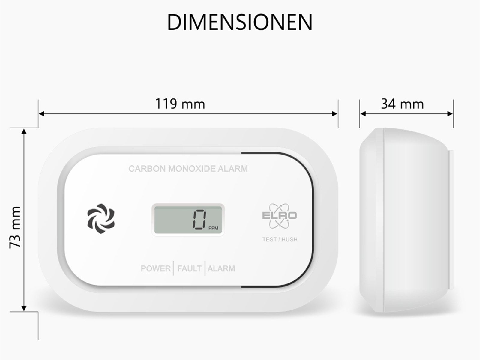 Elro CO-Melder (LCD, Kohlen-Monoxid Melder CO Messer Warngerät Warnmelder Warner Kaminofen)