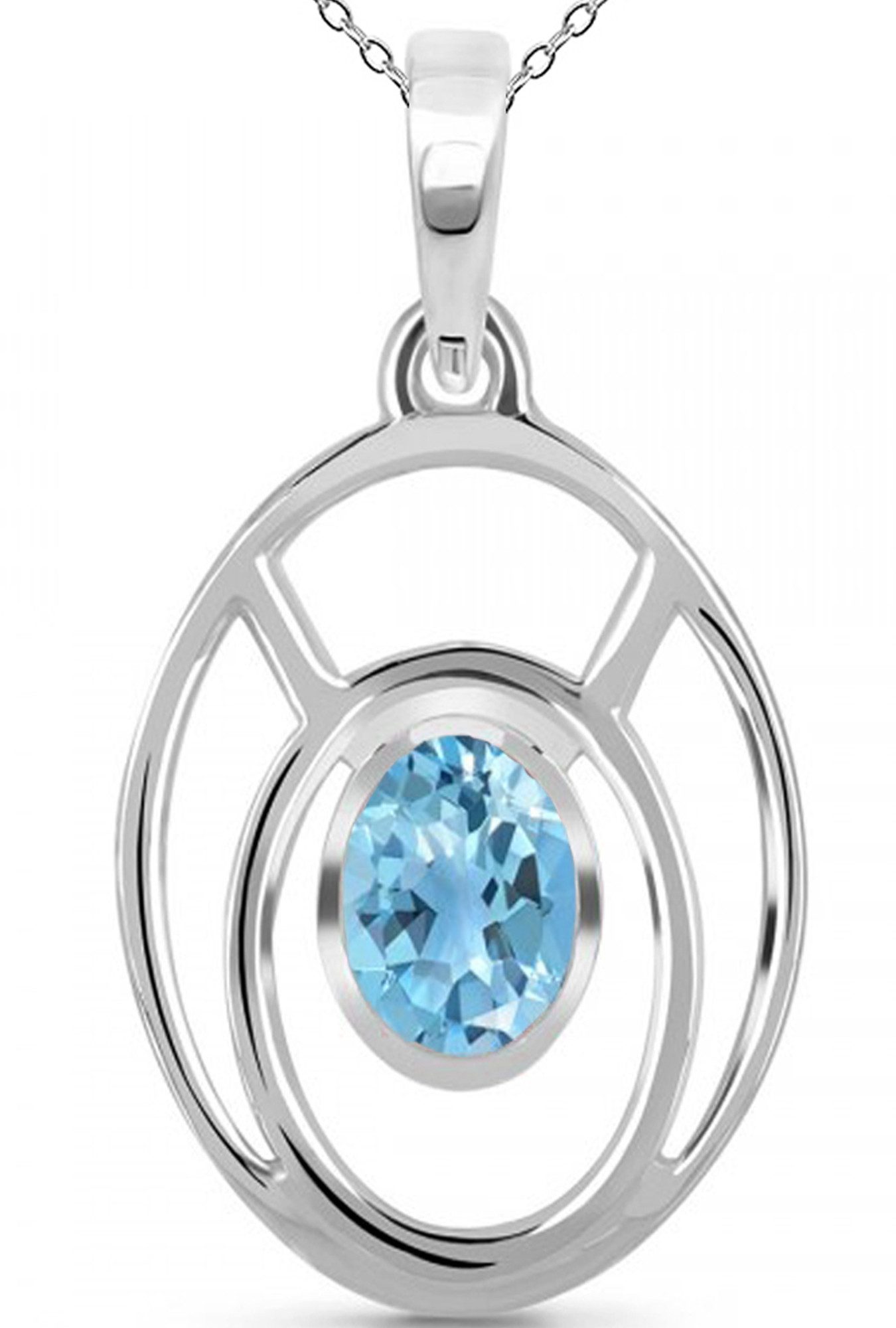 Kette mit Anhänger echter blauer Topas Edelstein 925 Silber Halskette Silberkette