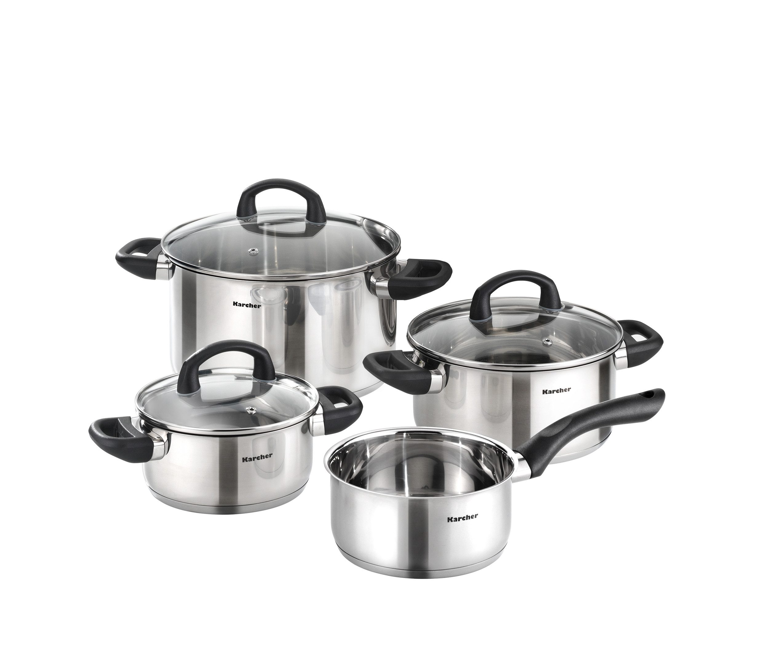 Karcher Topf-Set Mia 4-teilig, Edelstahl (4-tlg), inkl. 3 Glasdeckel, Kochtopfset Induktion
