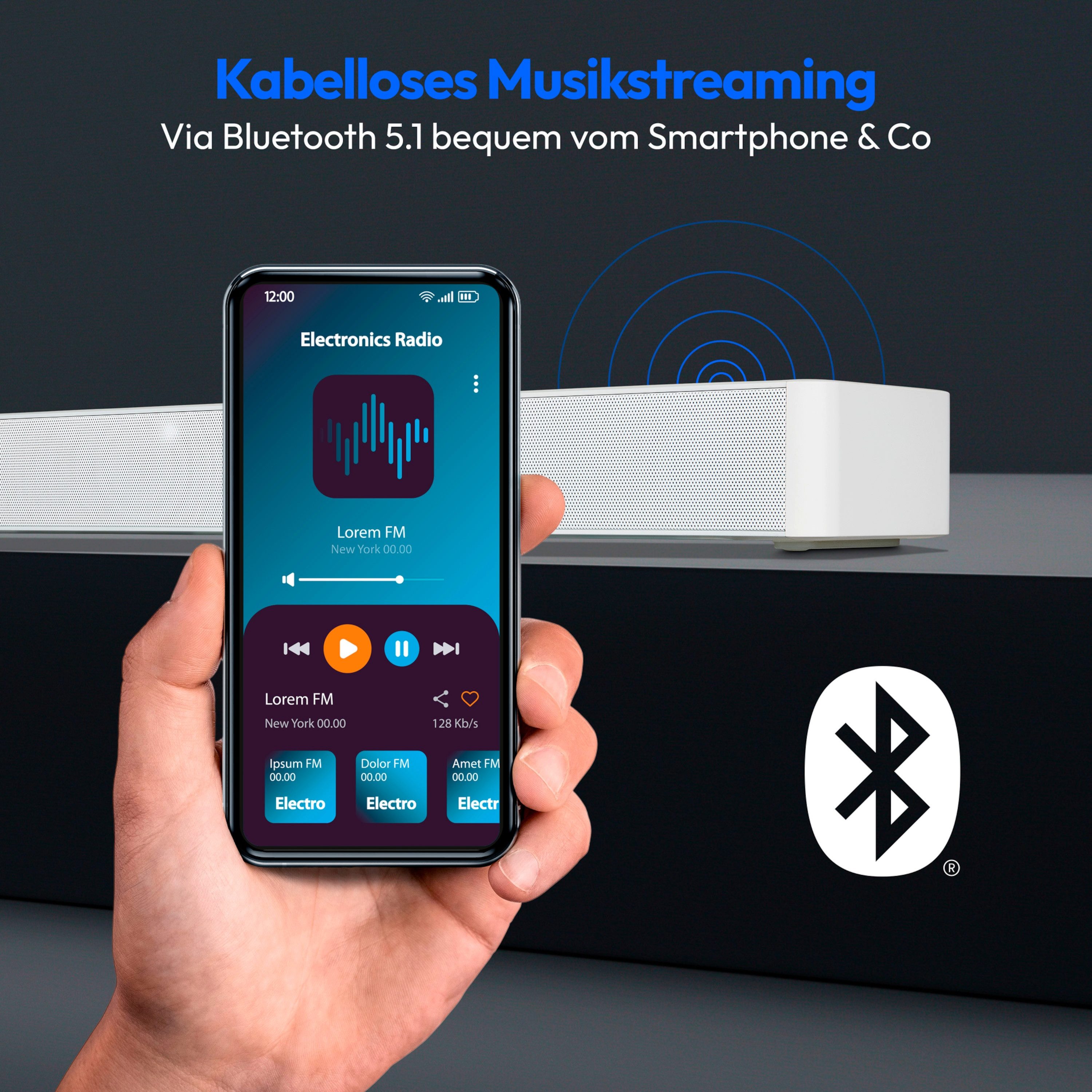 Medion® LIFE® P61155 (MD44055) Soundbar (Bluetooth 5.1, 60 W, 2 Lautsprecher mit je 30 Watt, Bluetooth 5.1, 3 Soundeinstellungen)