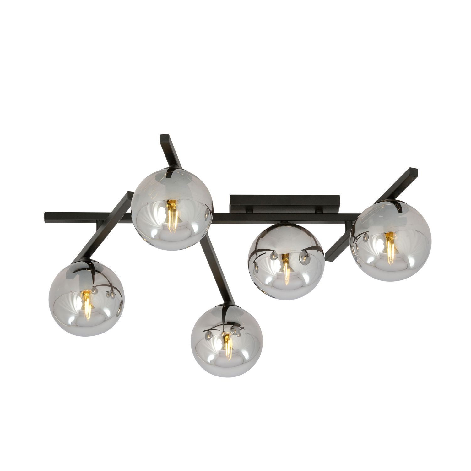 Licht-Erlebnisse Deckenleuchte OLAF, ohne Leuchtmittel, Metall Rauchglas E14 Schwarz Graphit 5-flammig Kugel Schirm Modern
