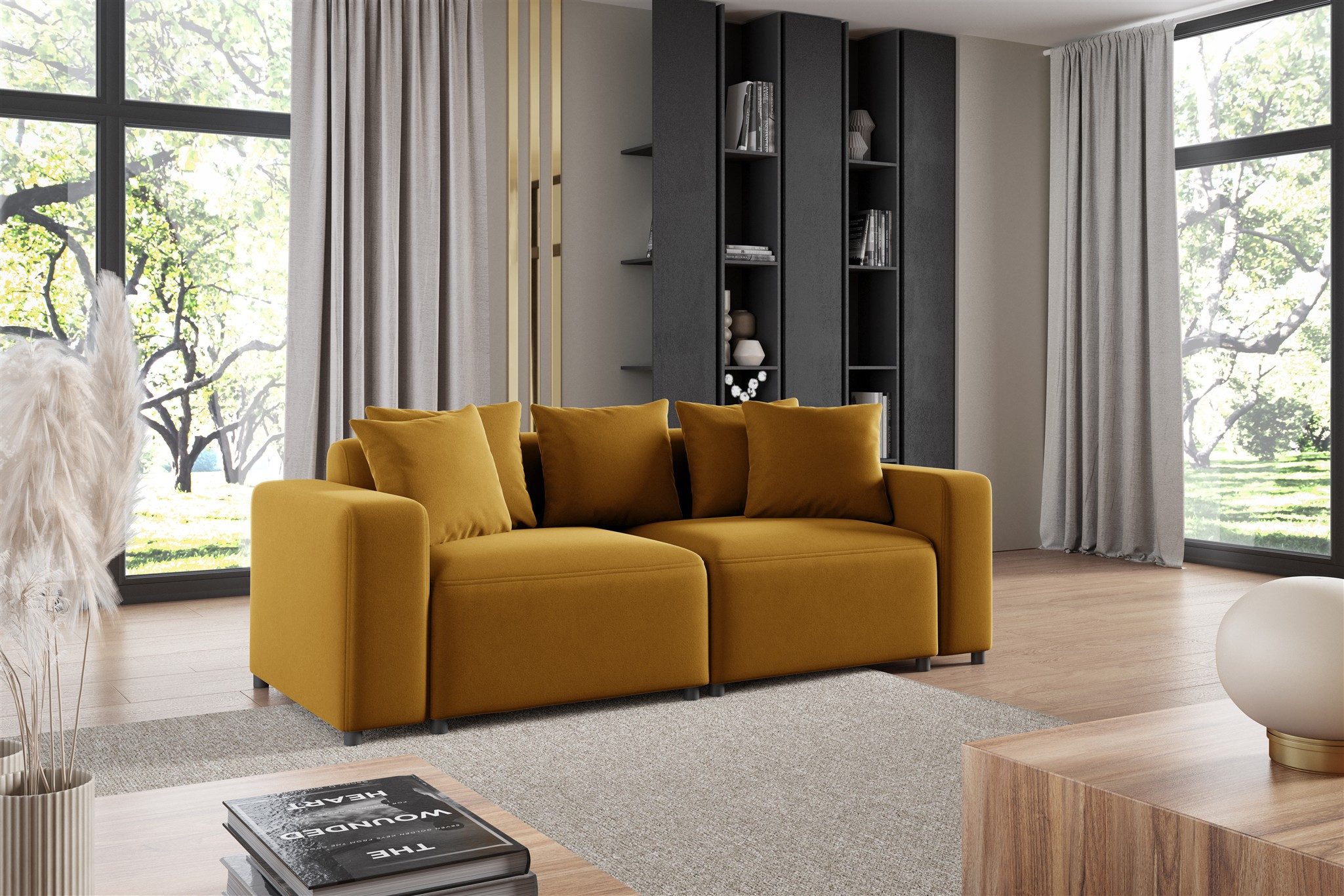 Fun Möbel 2-Sitzer Sofa Designersofa MEGAN 2-Sitzer in Stoff Salvador, inkl 5 Zierkissen, Rücken echt bezogen