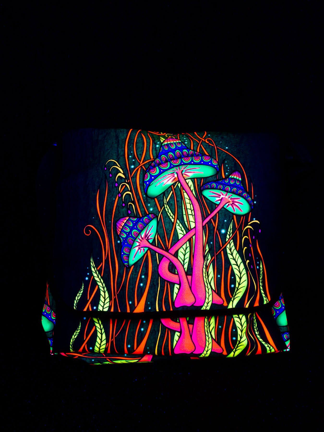 PSYWORK Tragetasche Schwarzlicht Pink", UV-aktiv, "Magic unter Schwarzlicht leuchtet Neon Mushroom Umhängetasche