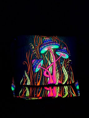 PSYWORK Tragetasche Schwarzlicht Umhängetasche Neon "Magic Mushroom Pink", UV-aktiv, leuchtet unter Schwarzlicht
