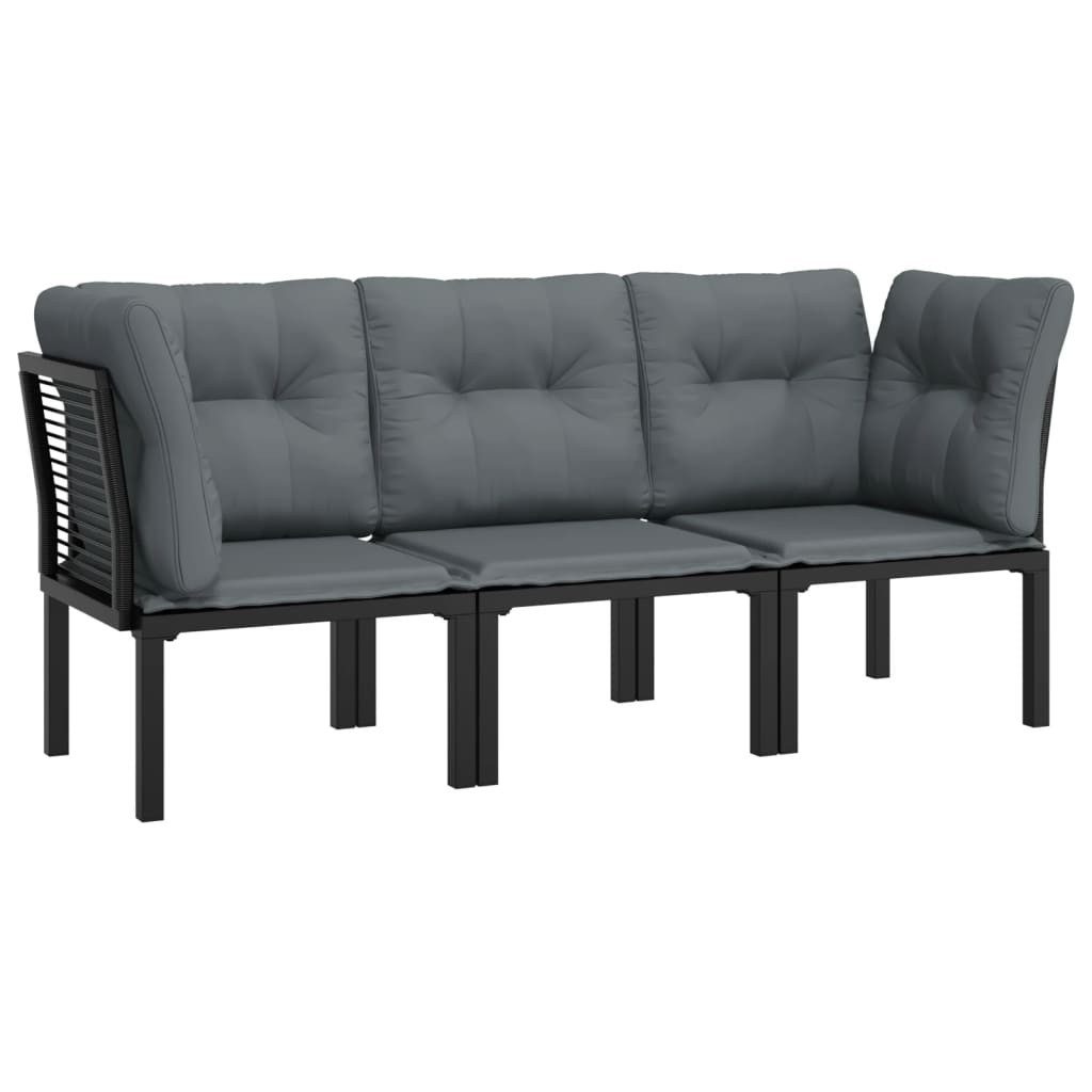vidaXL Gartenlounge-Set 3-tlg. Garten-Lounge-Set Schwarz und Grau Poly Rattan, (1-tlg)