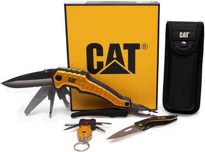 CATERPILLAR Taschenmesser Multitool BOX 3er Set mit 9 in 1 Multi-Tool, Klappmesser und LED Schlü, (Set), mit Aufbewahrungstasche, Klappmesser und Schlüsselanhänger