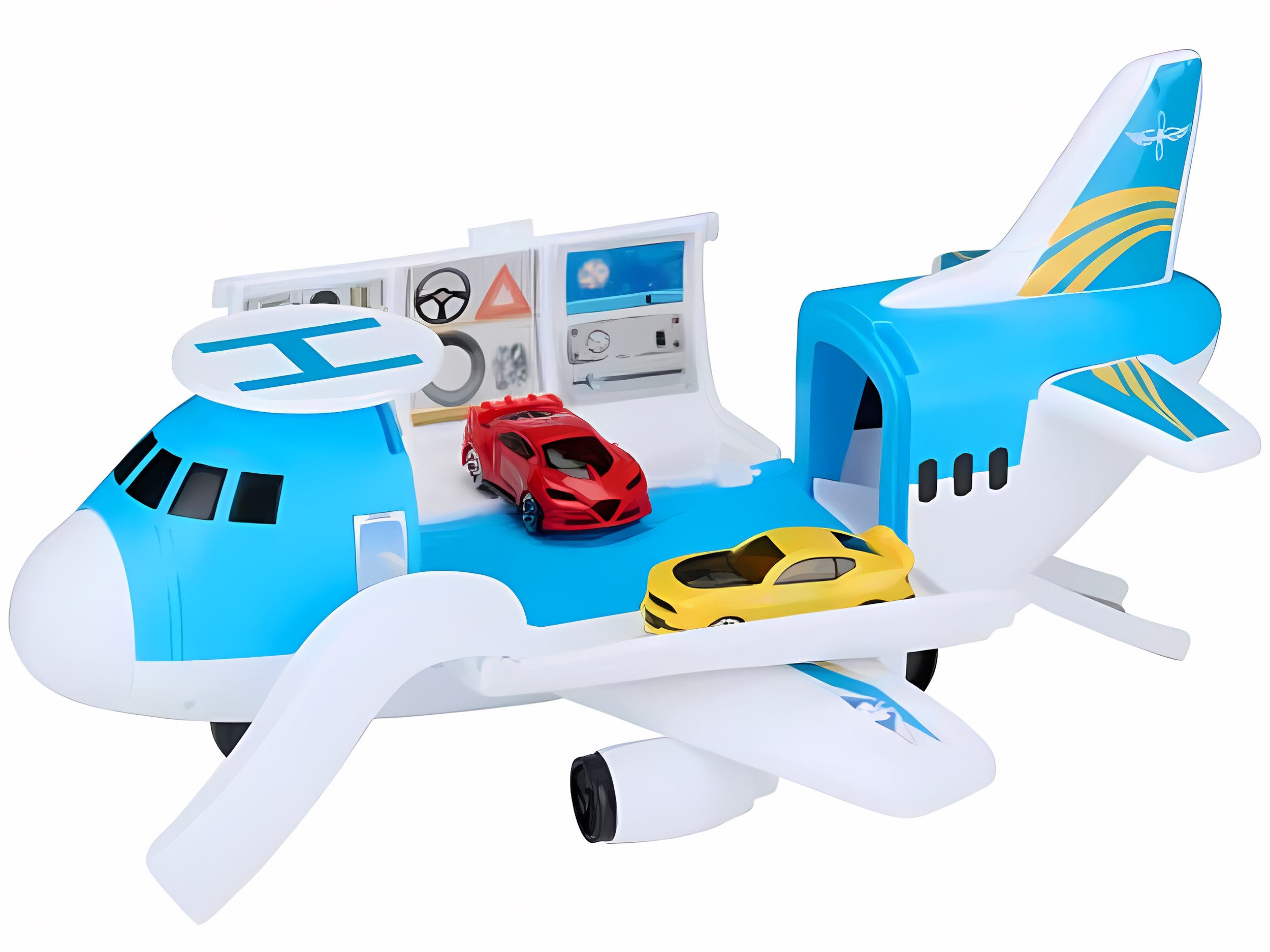 EDCO Spielzeug-Flugzeug TRANSPORTFLUGZEUG 20-teilig Set Transport Flugzeug mit 2x Auto 77, (20-tlg), Lernspielzeug Simulation Kinder Spielzeug