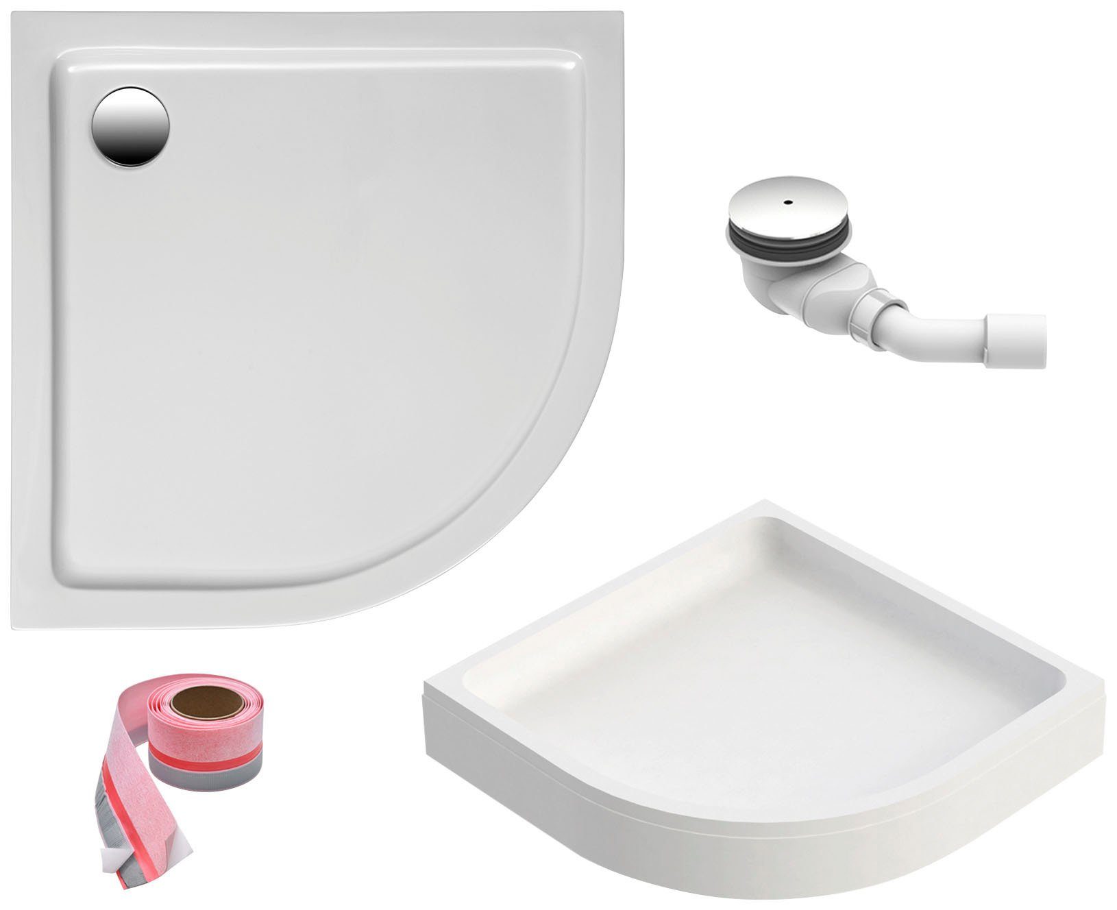 OTTOFOND Duschwanne, quadratisch, Sanitäracryl, Set, 90x90 cm, mit Wannenträger, Ablaufgarnitur und Fugendichtband