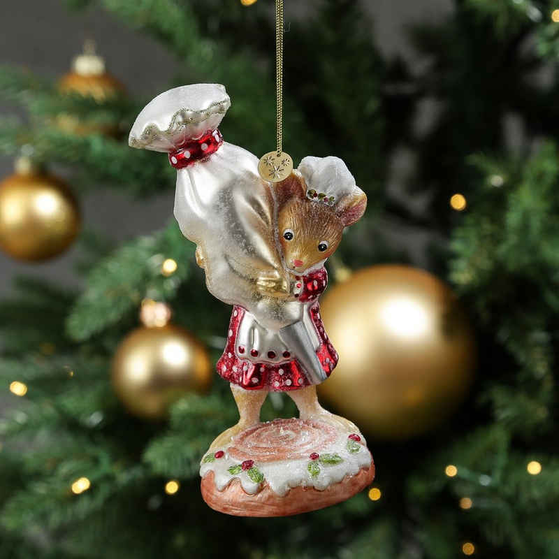 MARELIDA Christbaumschmuck Weihnachtsbaumschmuck süße Maus mit Spritzbeutel Bäckerei Glas H: 14cm