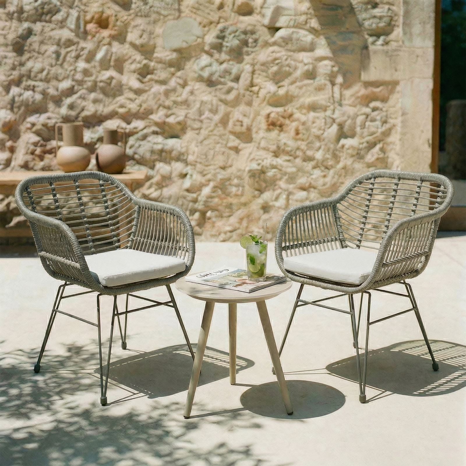 IDIMEX Gartenstuhl PARAMO (2 St), Gartenstuhl 2er Set Metallgestell und Polyrattan Geflecht grau mit Kis