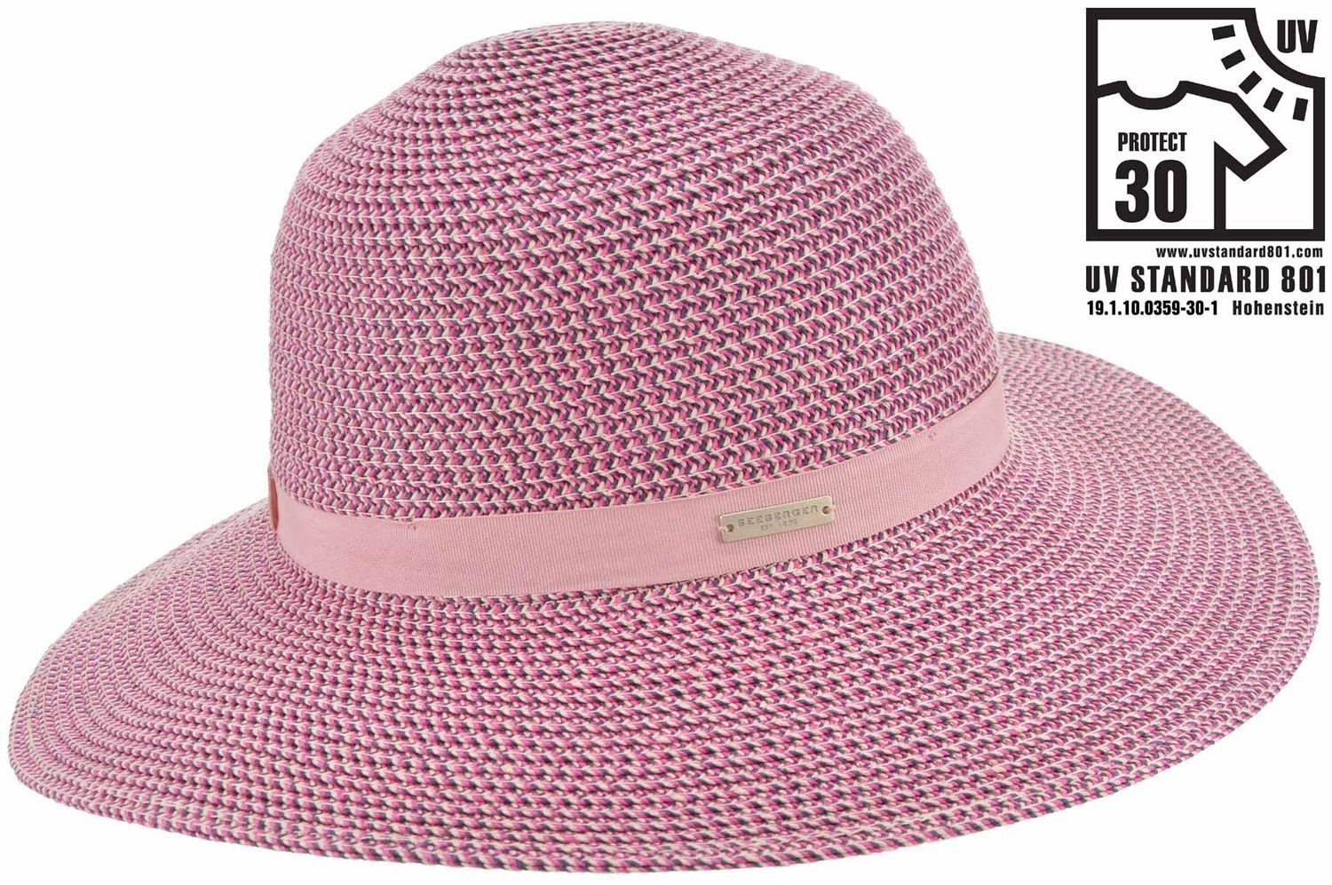 knautschbarer mit Strohhut Flapper Seeberger 30 Borten-Sommerhut UV-Schutz 2861-fuchsia/schwalbe