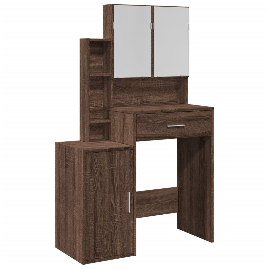 furnicato Schminktisch 80x35x132 cm Braun Massivholz-Optik mit Spiegel und (1-St), Toilettentisch mit 8 Fächern, 1 Schublade und Spiegel für Schlafzimmer