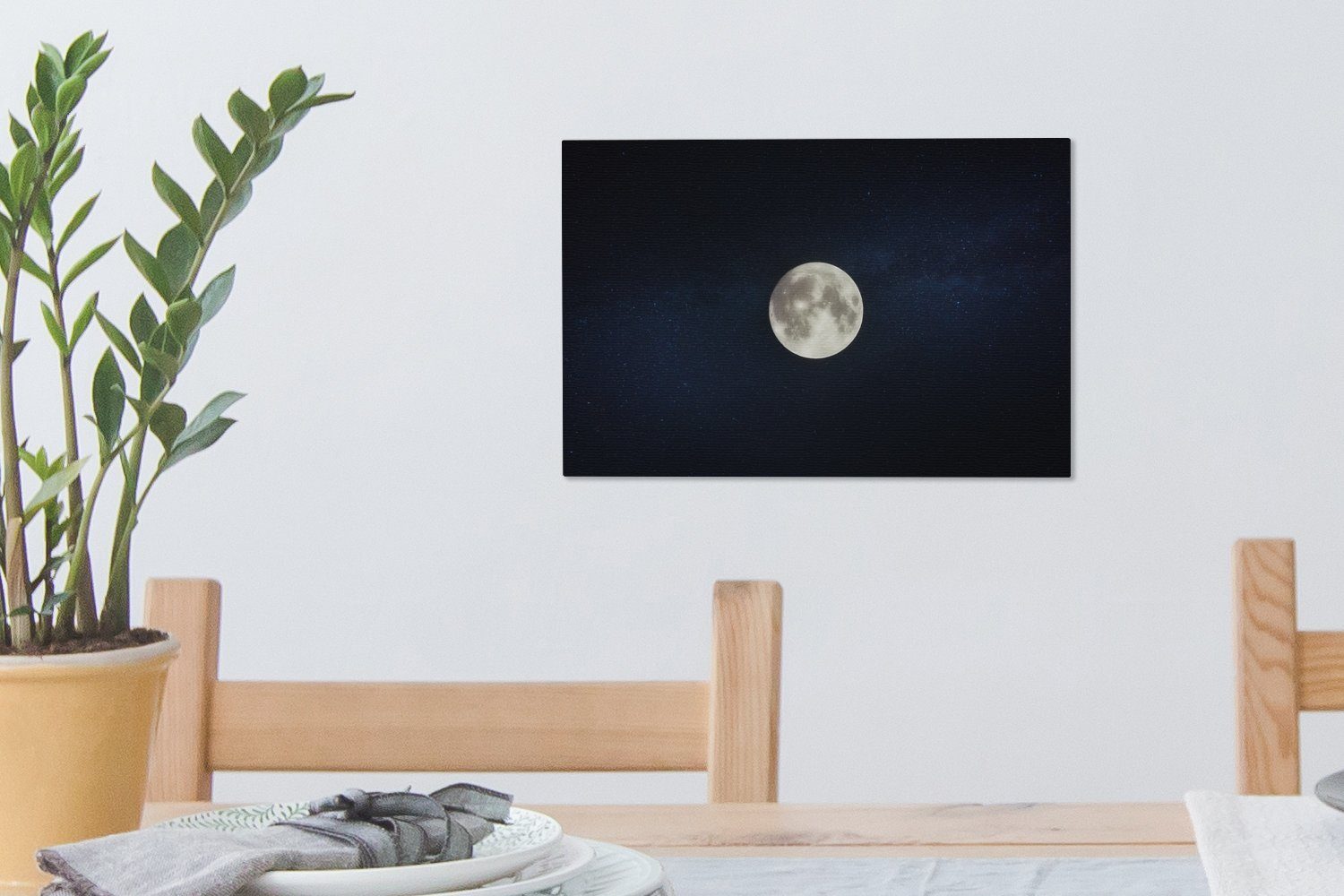 St), Mond Universum Wandbild Nacht, Wanddeko, Leinwandbilder, Leinwandbild Aufhängefertig, (1 cm 30x20 - OneMillionCanvasses® -