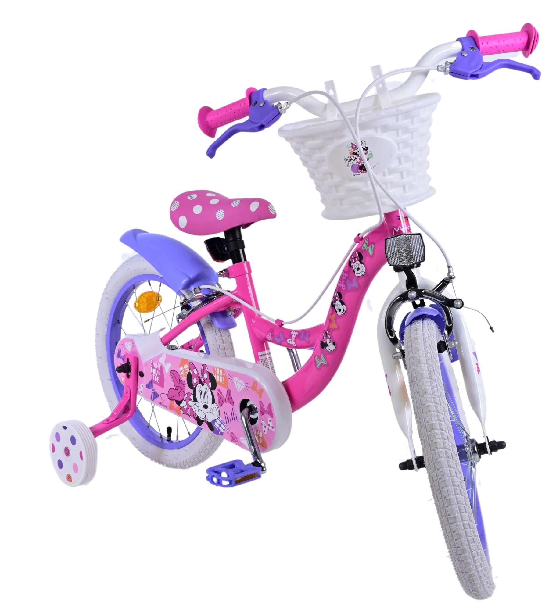 Volare Kinderfahrrad Disney Minnie - Mädchen - 14 bzw. 16 Zoll - Rosa - Zweihandbremsen, bis 60 kg, 85% zusammengebaut, 3- 4,5 bzw. 4 - 6 Jahre, Stahlfelgen