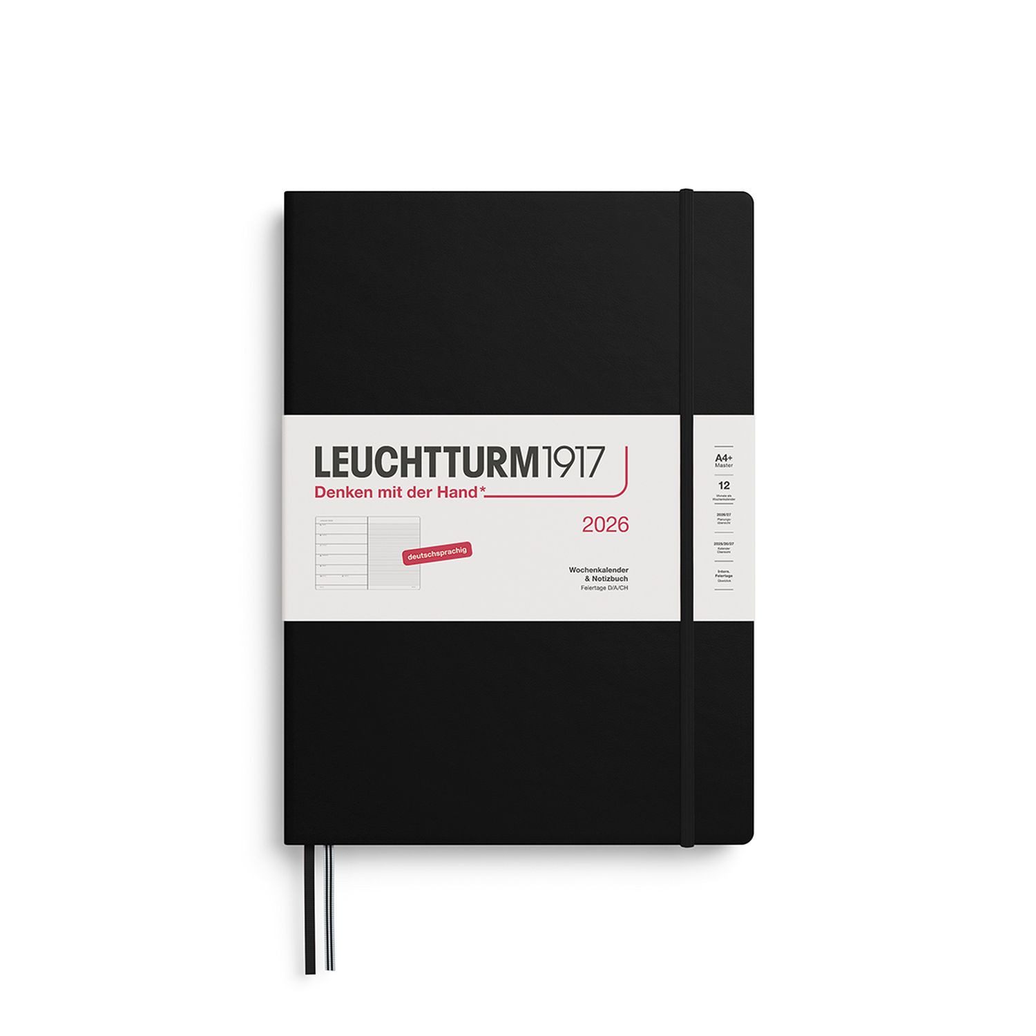 Leuchtturm1917 Taschenkalender Wochenkalender 2026 & Notizbuch Master A4+ Hardcover Schwarz Liniert