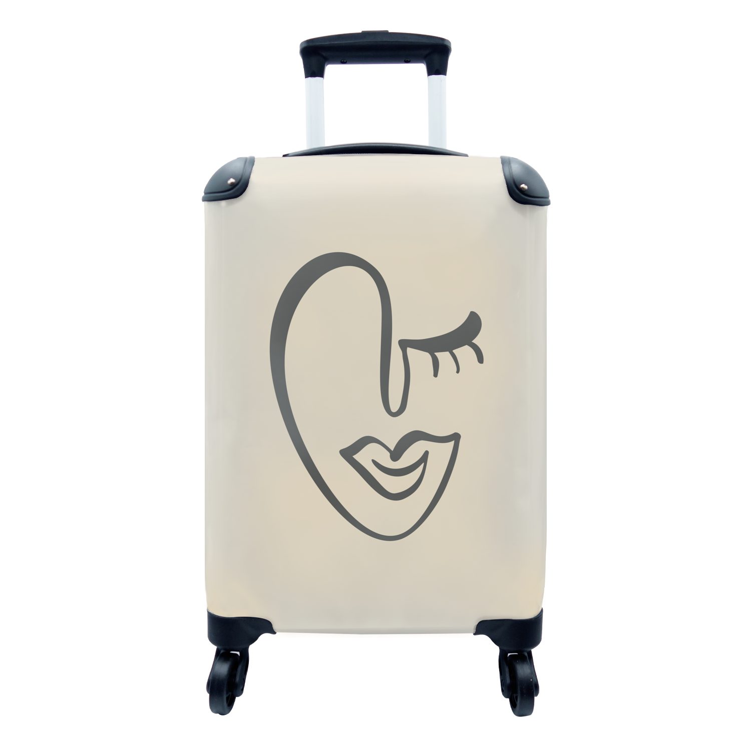 MuchoWow Handgepäckkoffer Gesicht - Abstrakt - Minimalismus, 4 Rollen, Reisetasche mit rollen, Handgepäck für Ferien, Trolley, Reisekoffer