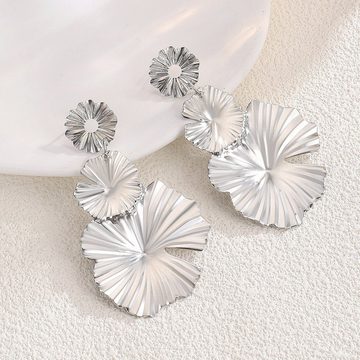 AUKUU Ohrring-Set Lange Lange Ohrringe mit großen Blütenblättern im Retro Stil, matte übertriebene geometrische Ohrringe für Frauen