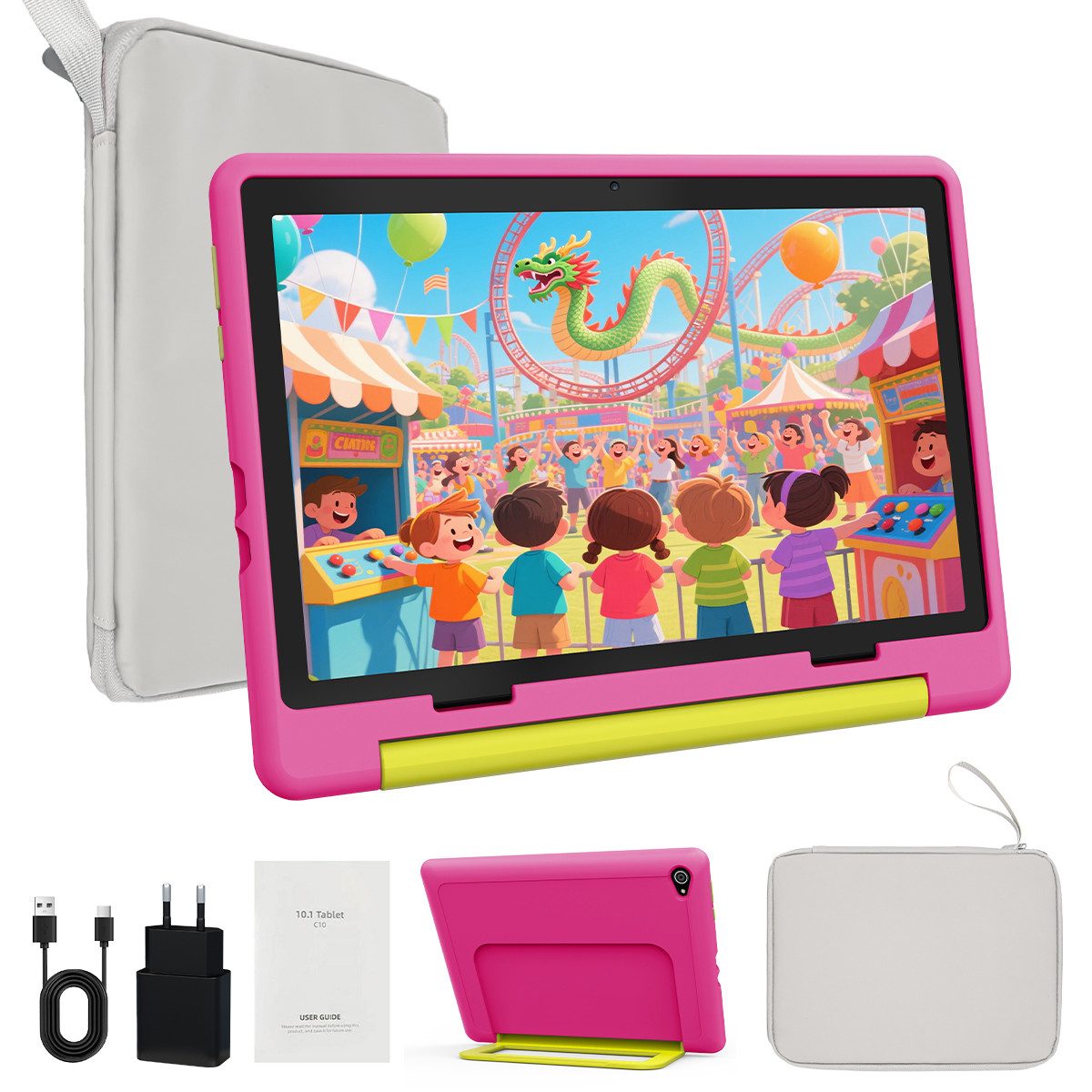 BUFO Android 16 10-Zoll, 24(3+21) GB RAM + 64 GB ROM (TF Expand 1TB) Kinder Tablet (10", 64 GB, Android 16, WiFi 6, Android 16, HD IPS 1280x800, 6000mAh, für Spiel und Lernen)